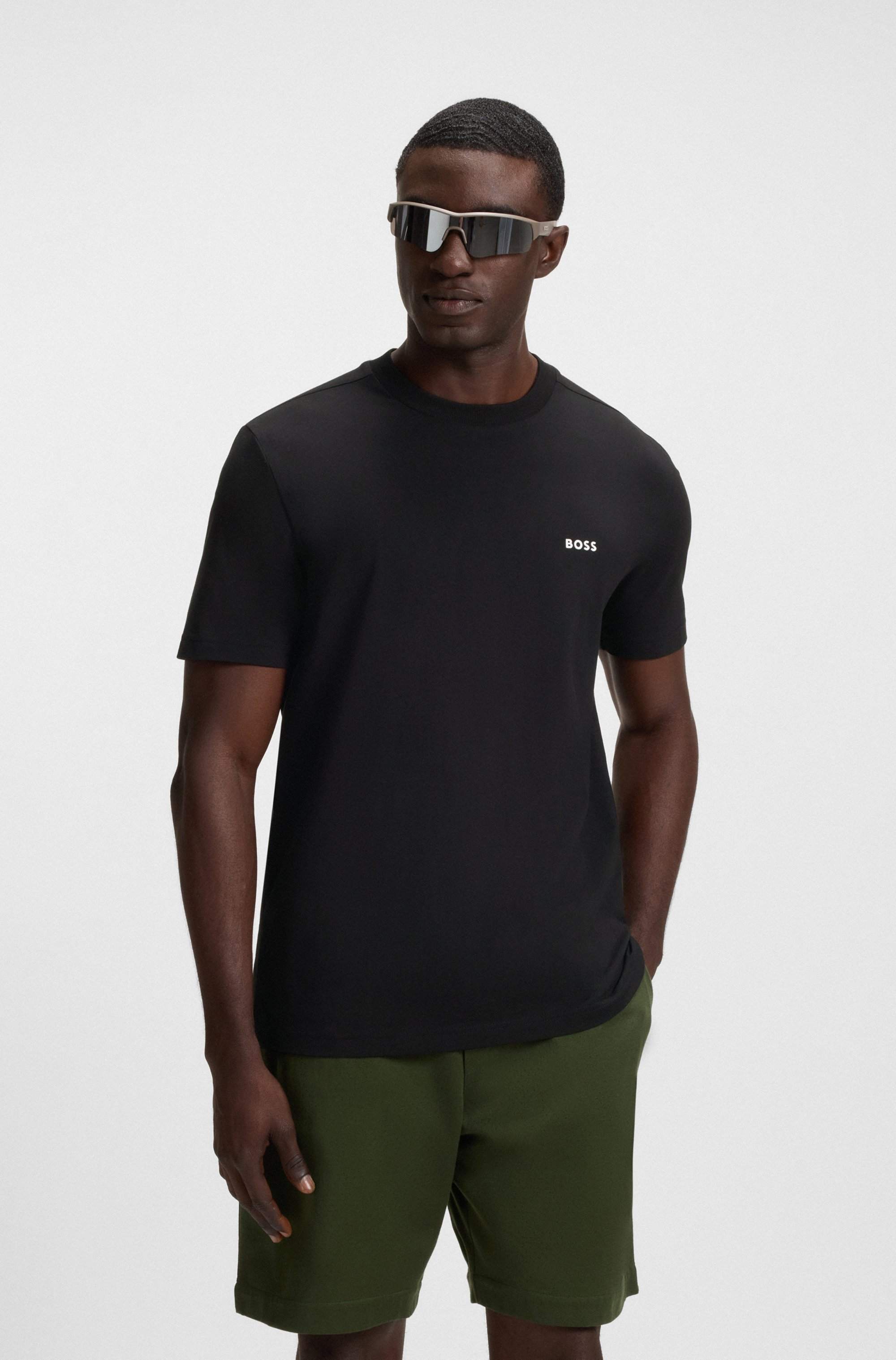 Stretch-cotton T-shirt with contrast logo