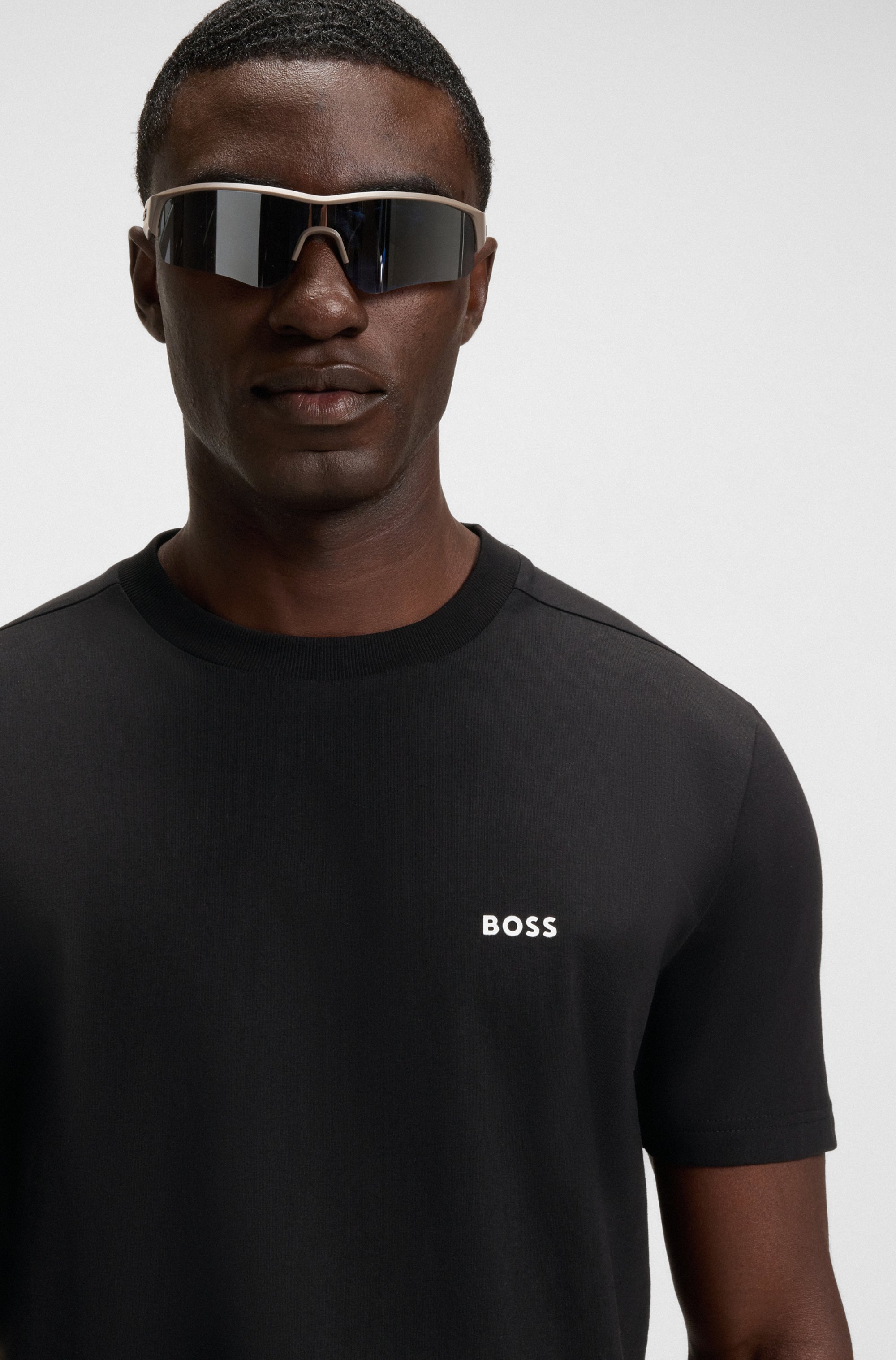Stretch-cotton T-shirt with contrast logo