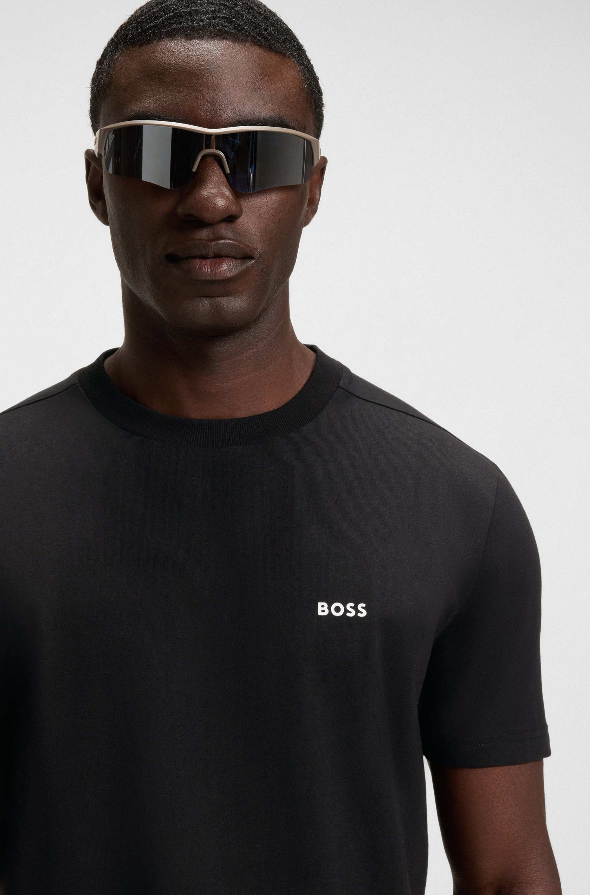 Stretch-cotton T-shirt with contrast logo