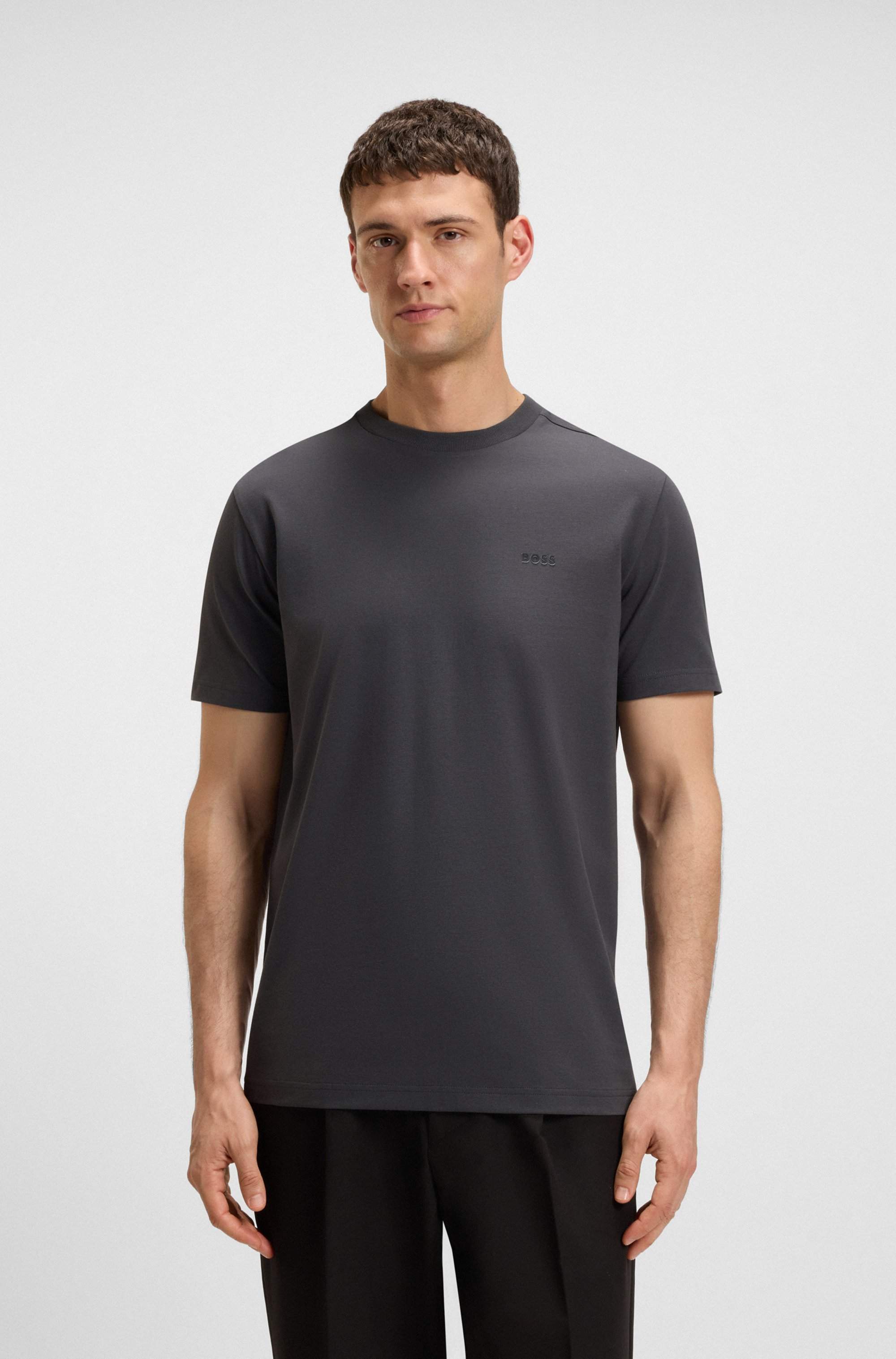 Stretch-cotton T-shirt with contrast logo