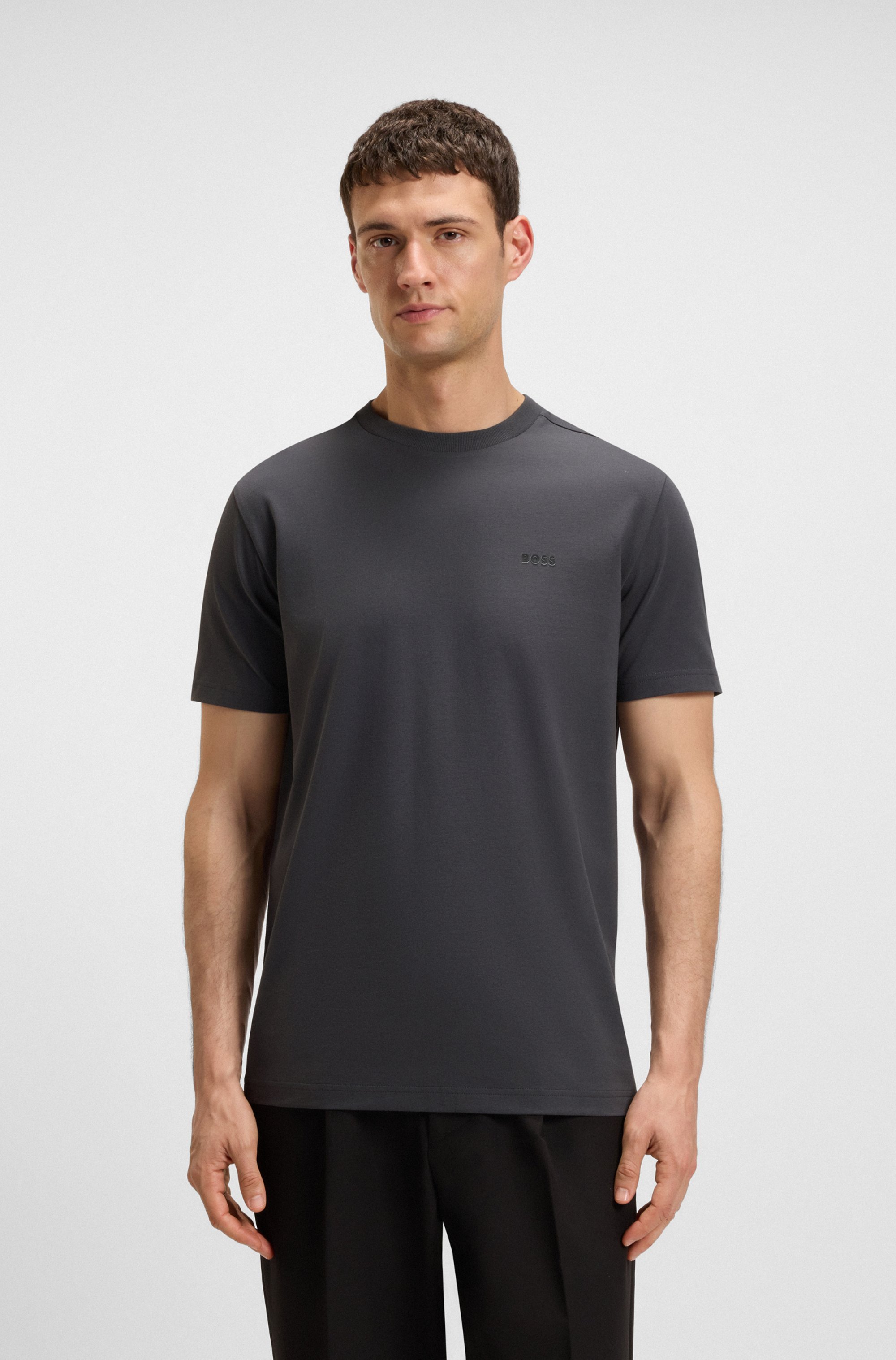 Stretch-cotton T-shirt with logo detail