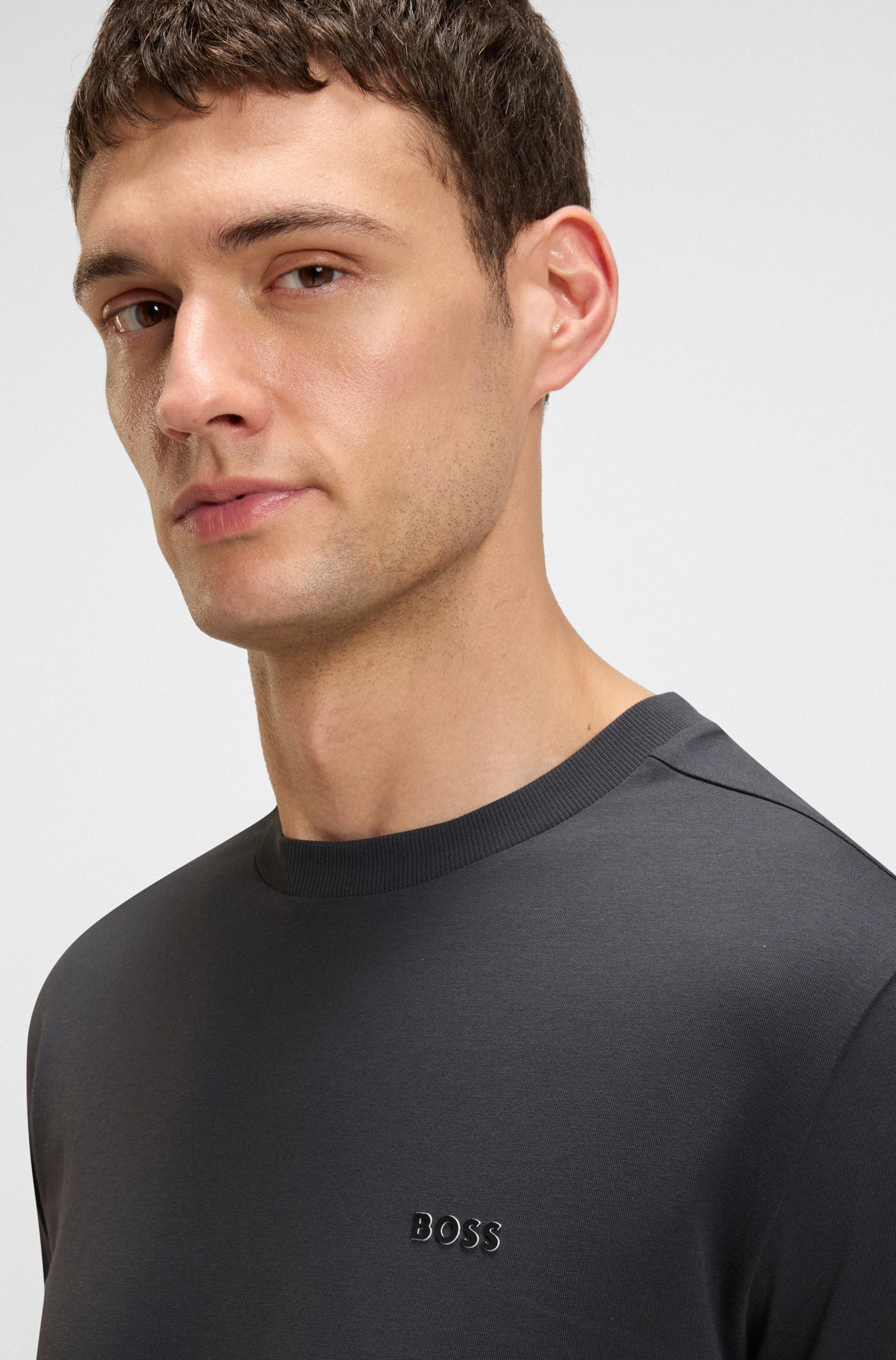 Stretch-cotton T-shirt with contrast logo