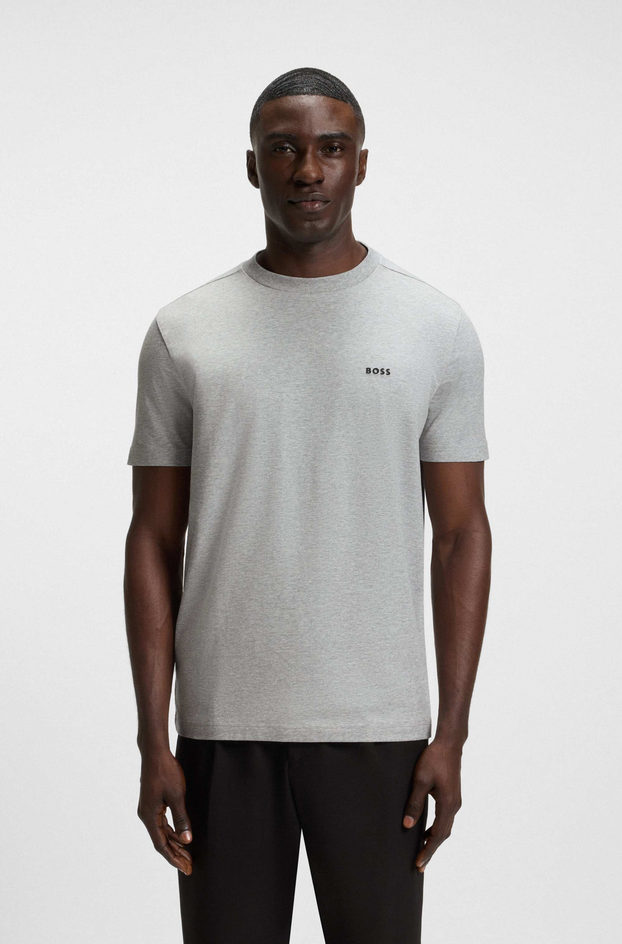 Stretch-cotton T-shirt with contrast logo