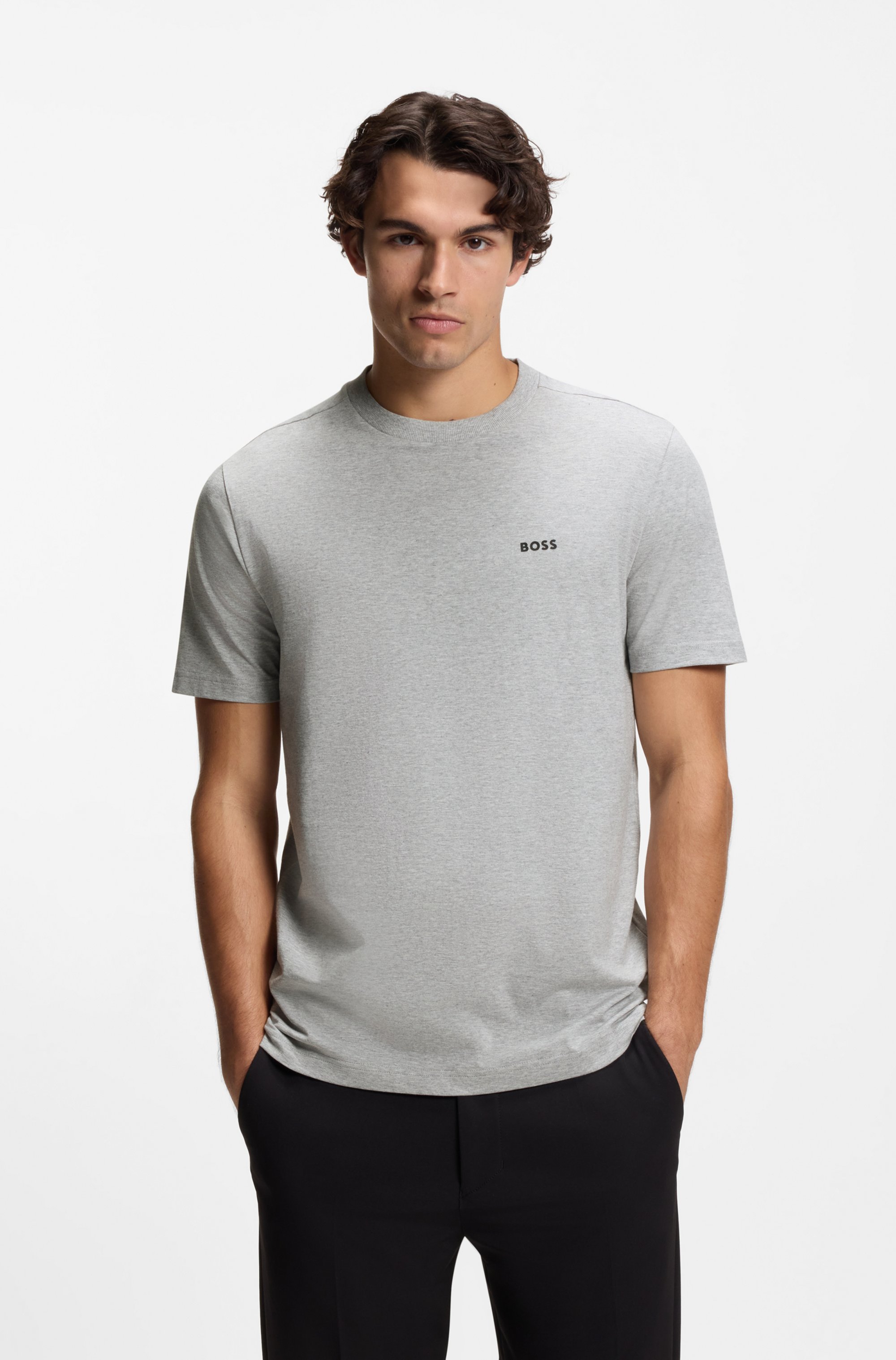 Stretch-cotton T-shirt with logo detail