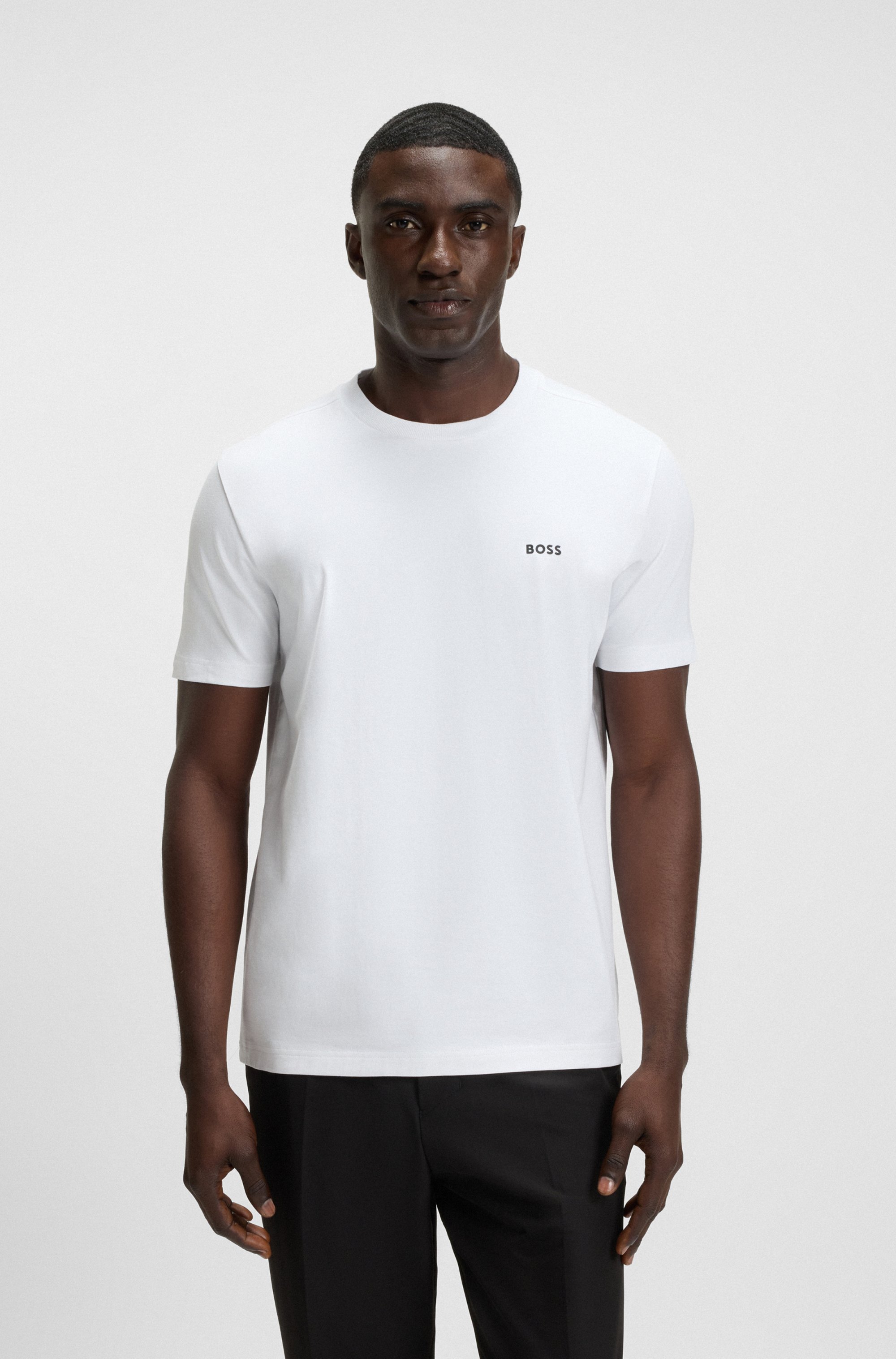 Stretch-cotton T-shirt with logo detail