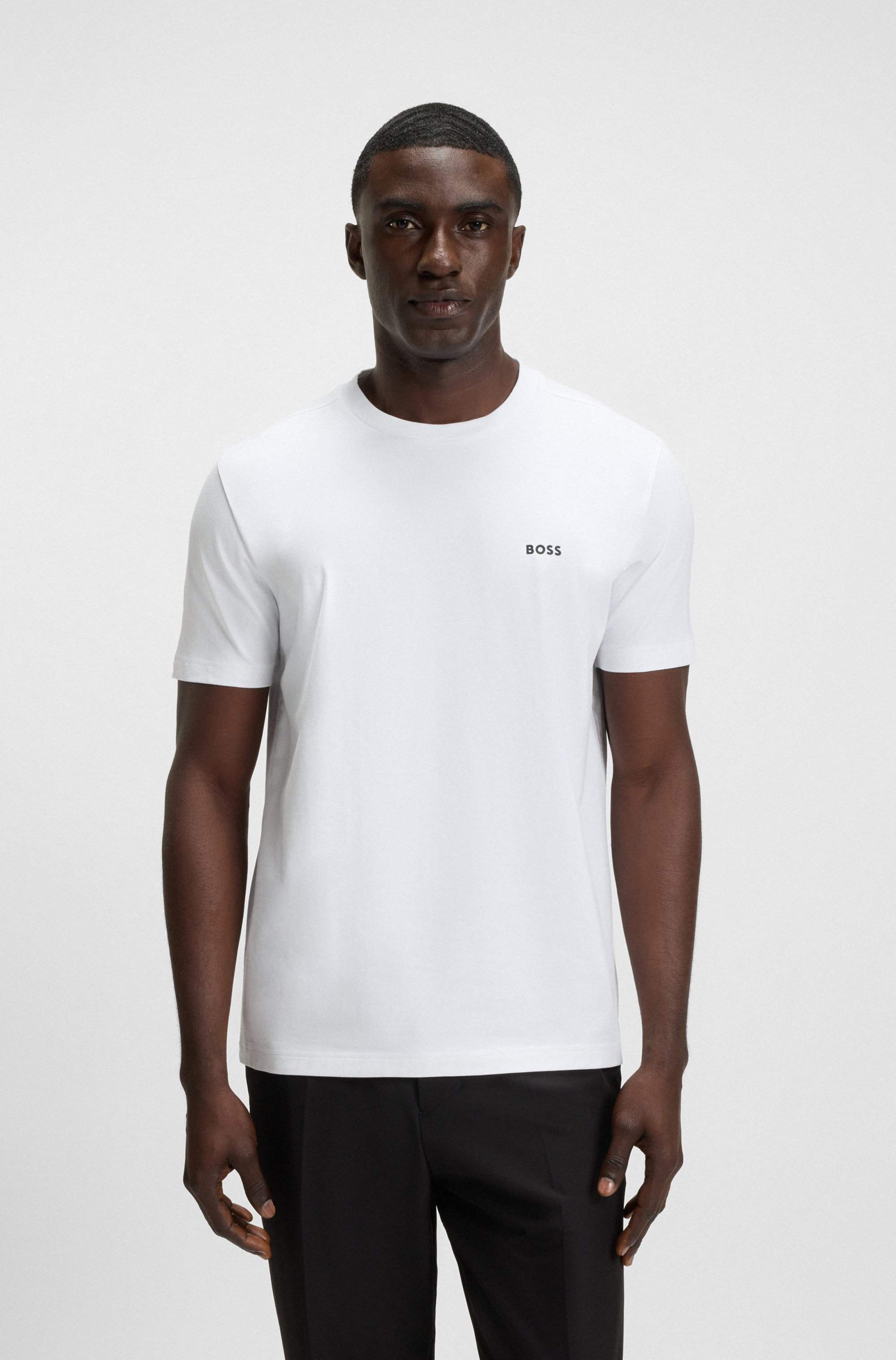 Stretch-cotton T-shirt with logo detail