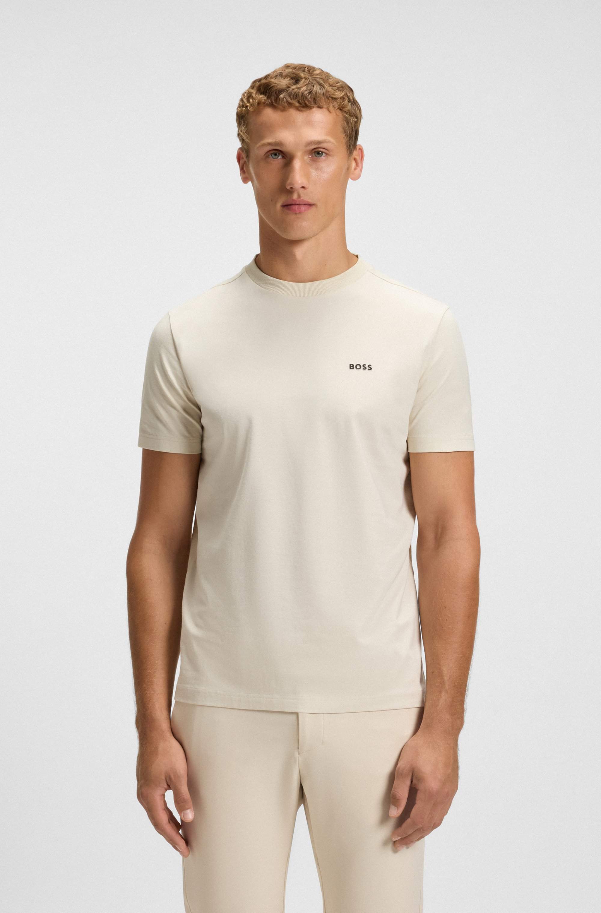 Stretch-cotton T-shirt with contrast logo