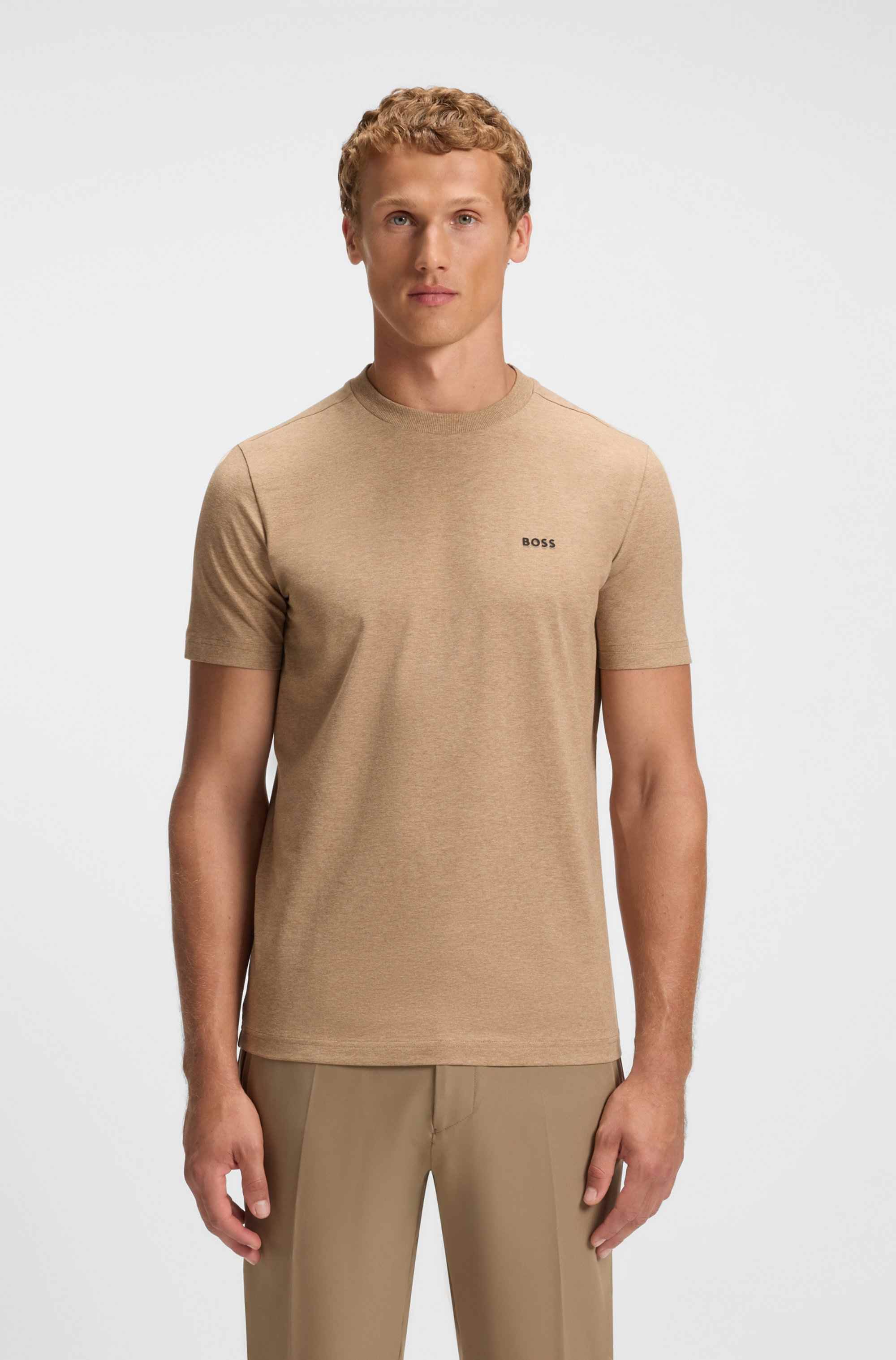 Stretch-cotton T-shirt with contrast logo