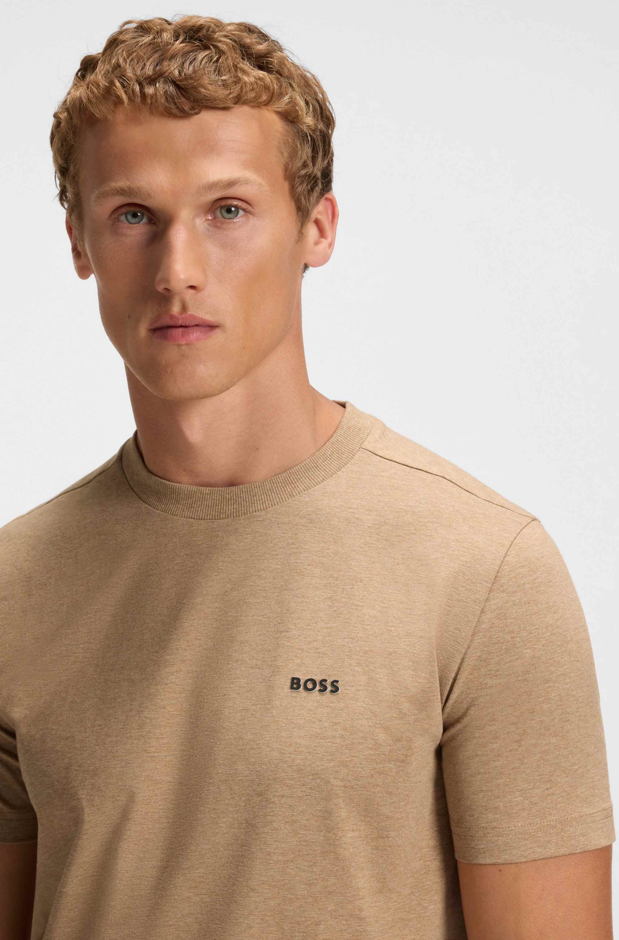 Stretch-cotton T-shirt with contrast logo