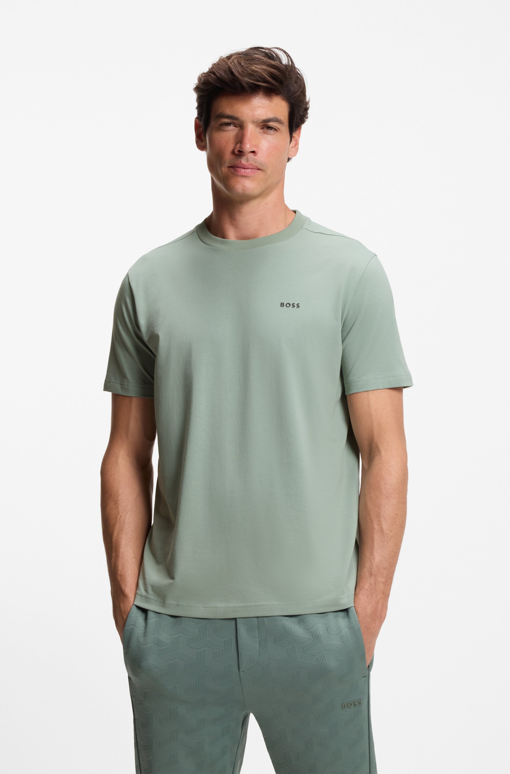 Stretch-cotton T-shirt with logo detail