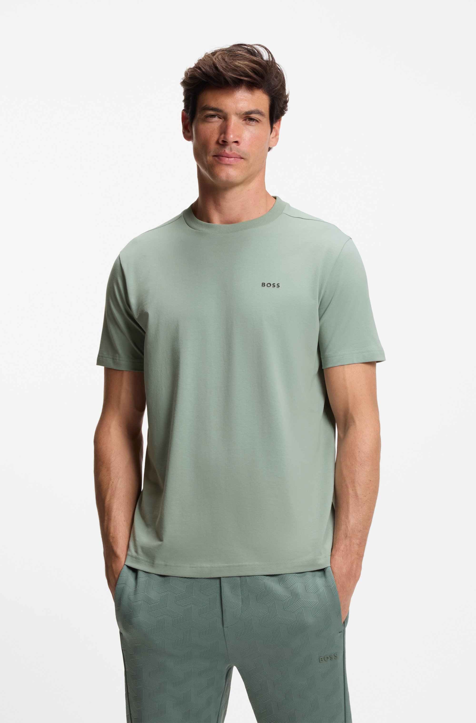 Stretch-cotton T-shirt with contrast logo