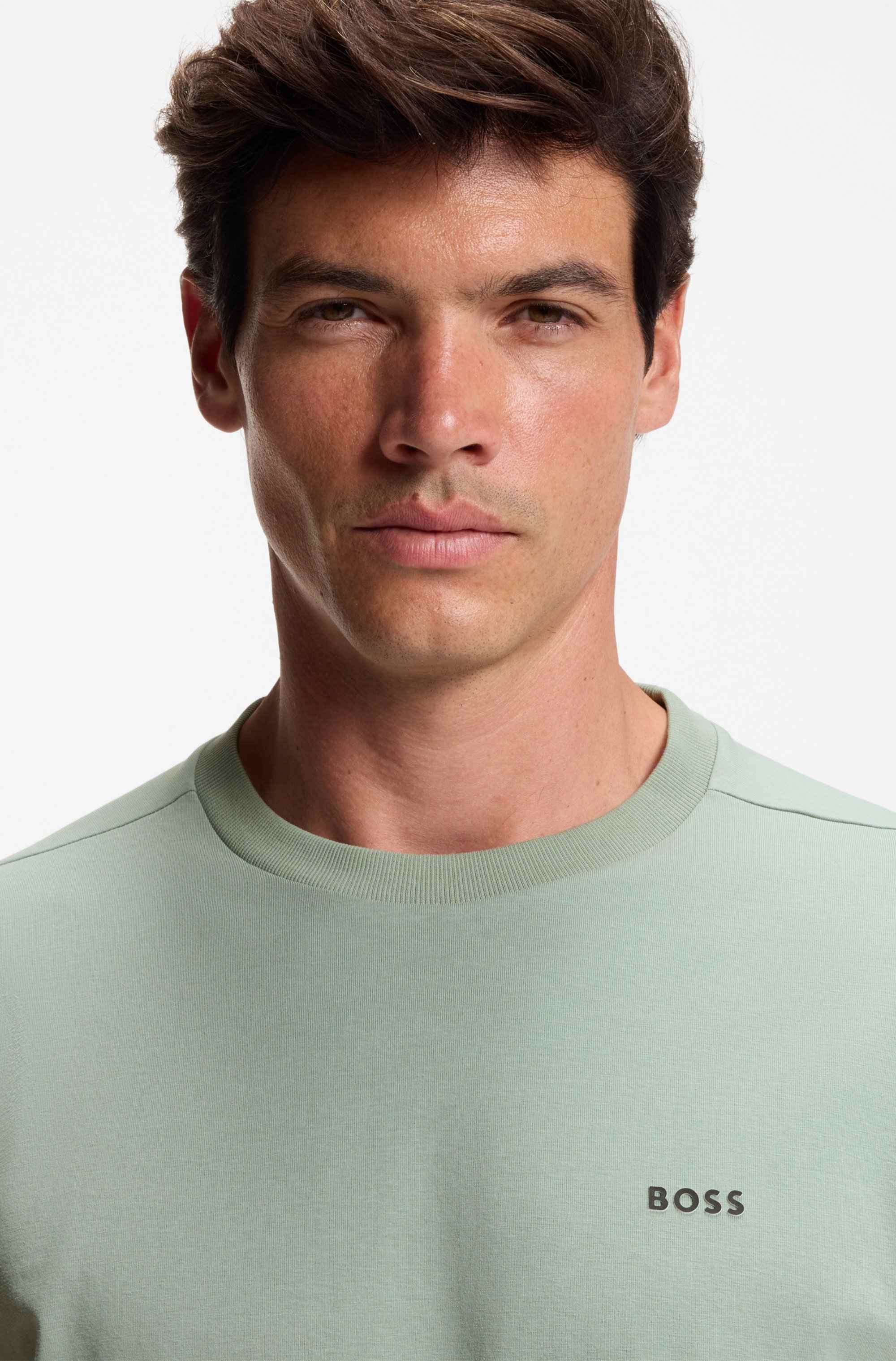 Stretch-cotton T-shirt with contrast logo