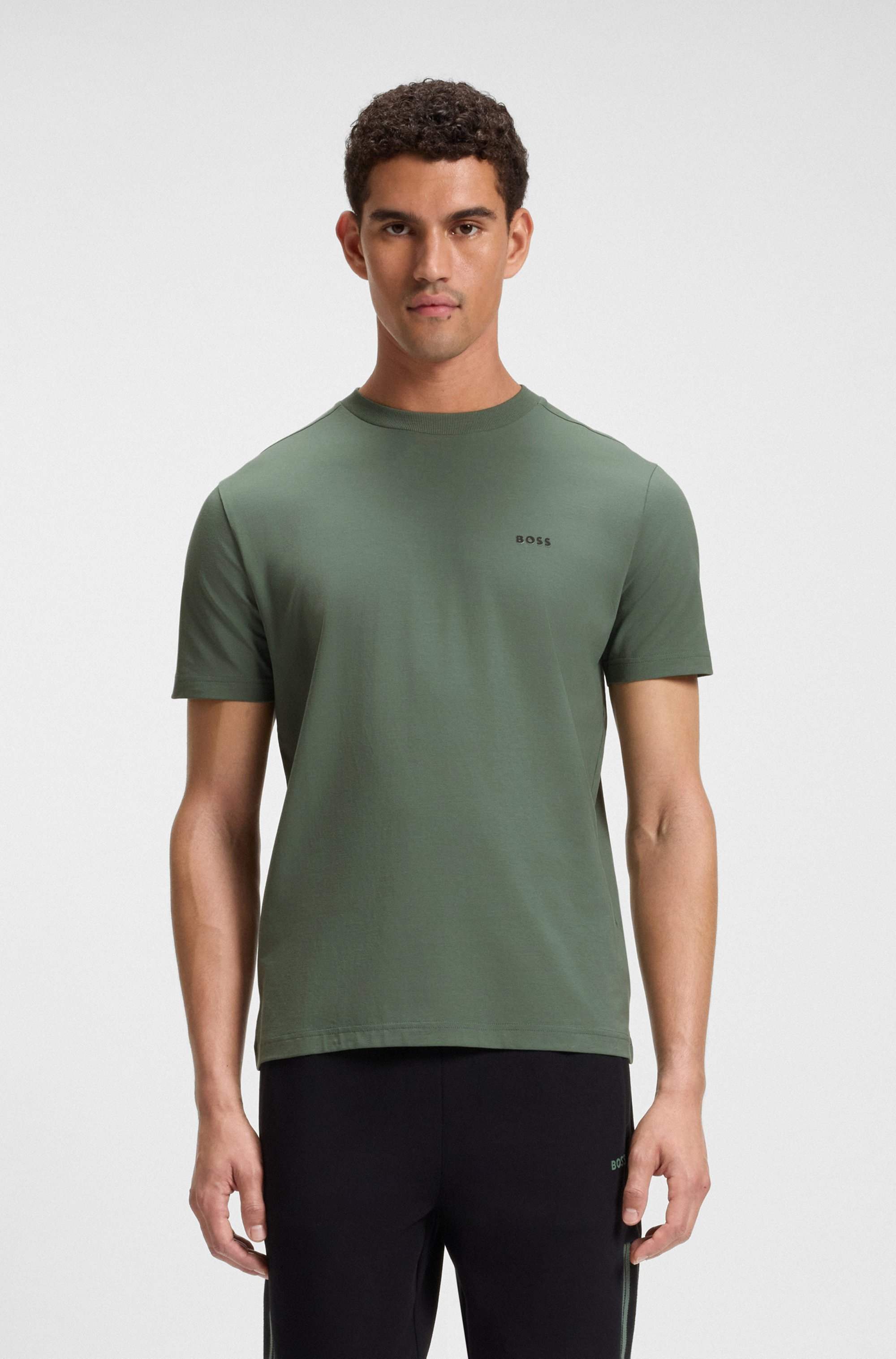 Stretch-cotton T-shirt with logo detail