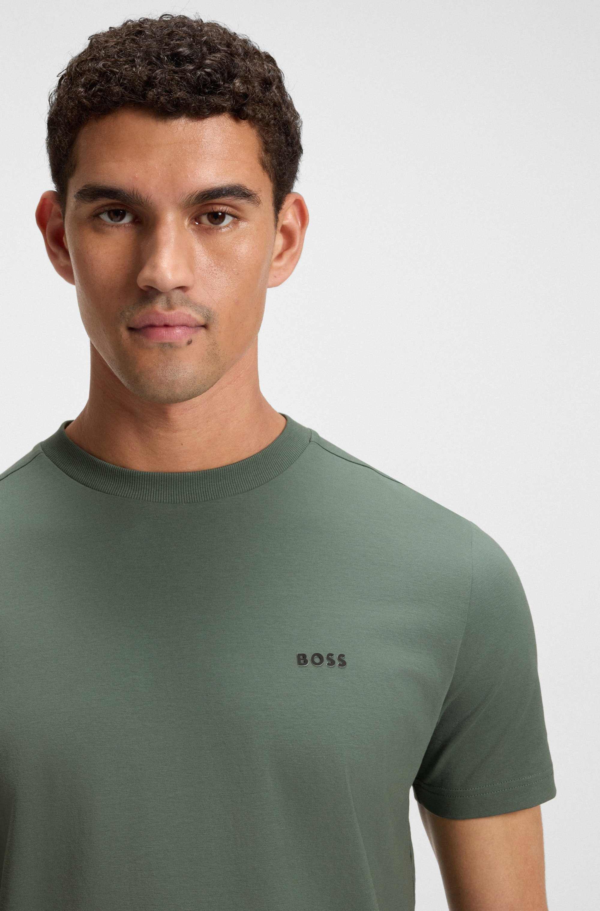 Stretch-cotton T-shirt with contrast logo