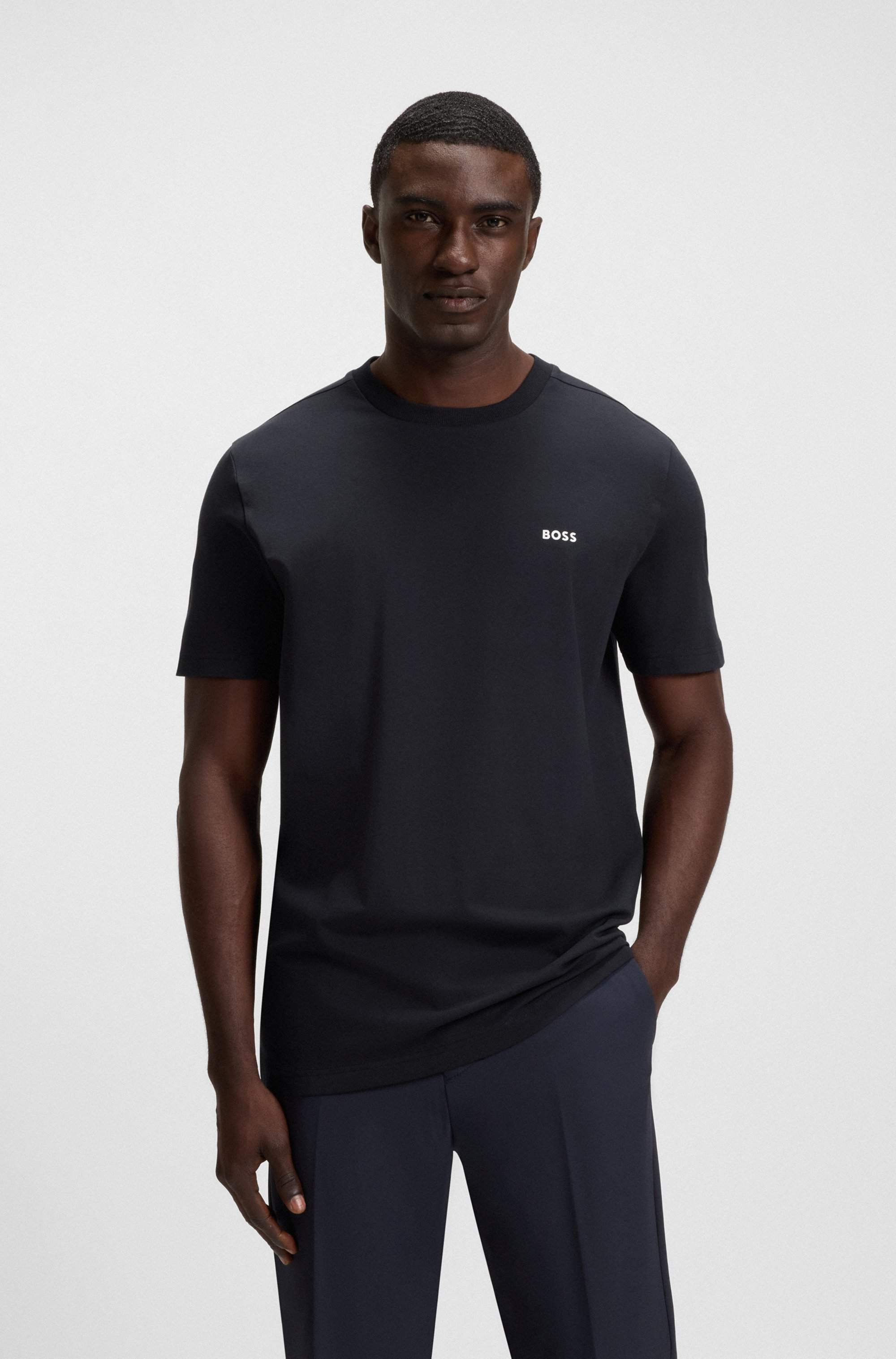 Stretch-cotton T-shirt with contrast logo