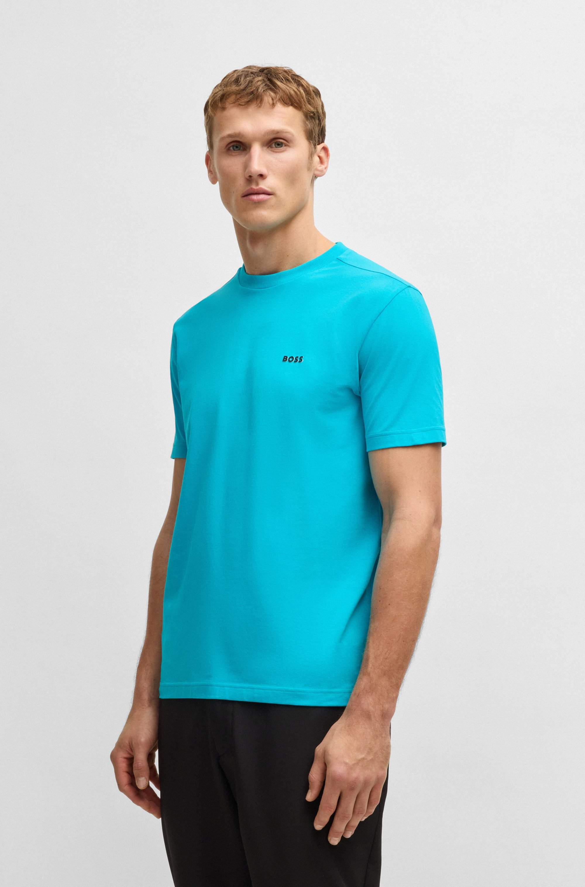 Stretch-cotton T-shirt with contrast logo