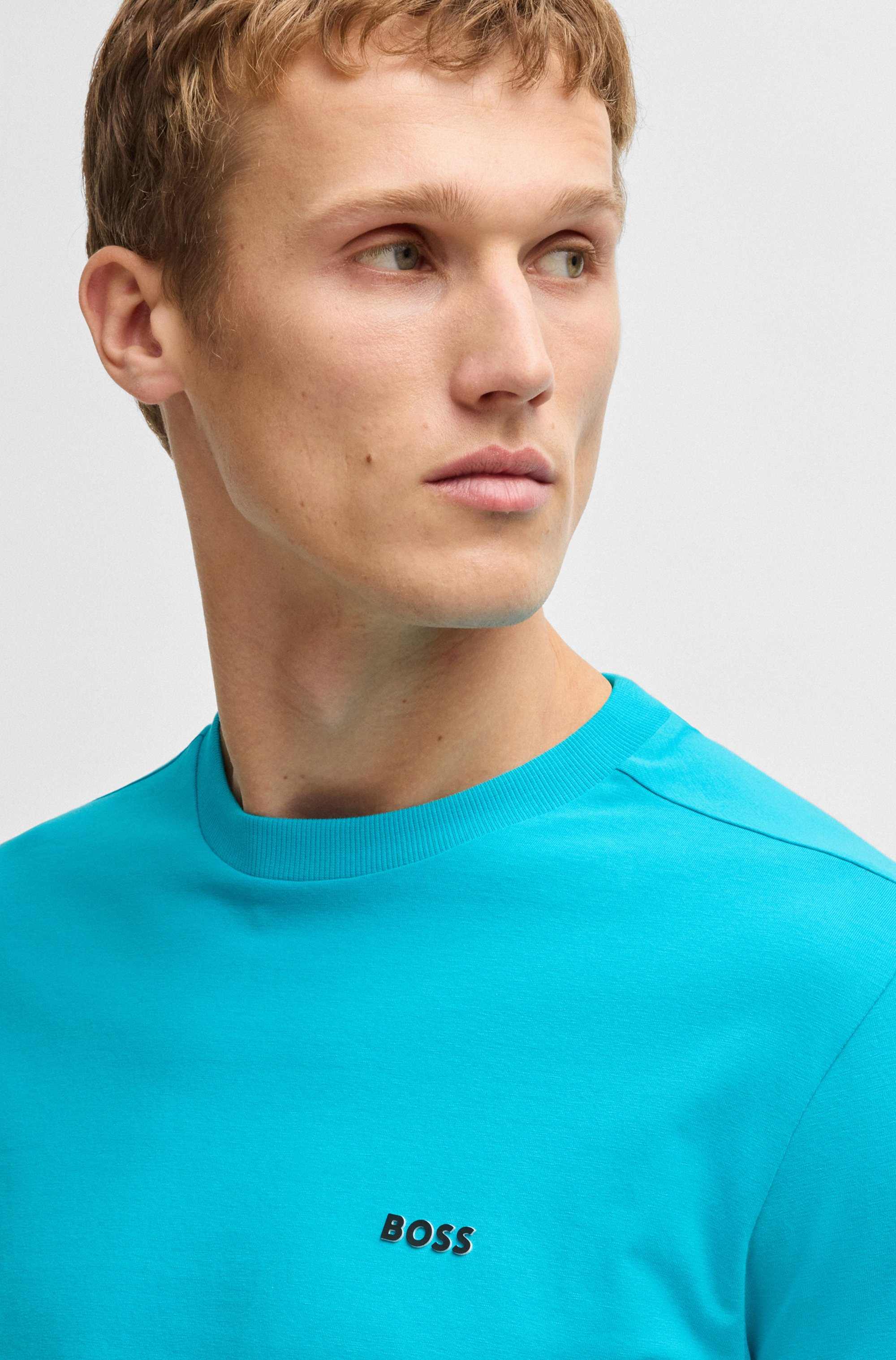Stretch-cotton T-shirt with contrast logo