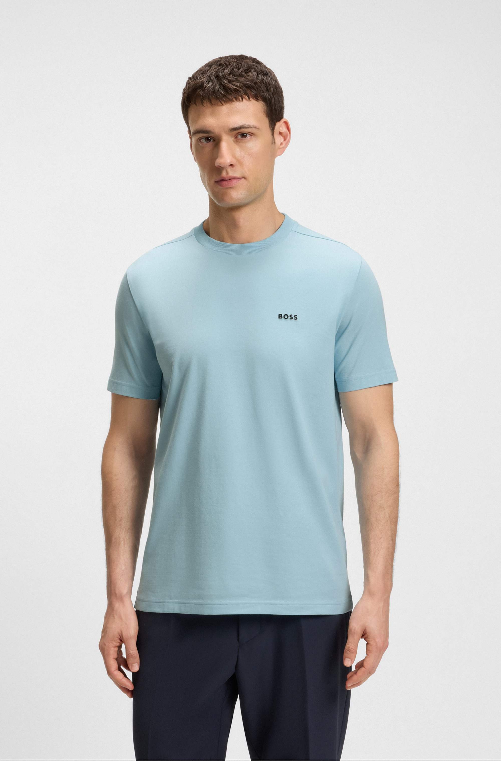 Stretch-cotton T-shirt with contrast logo