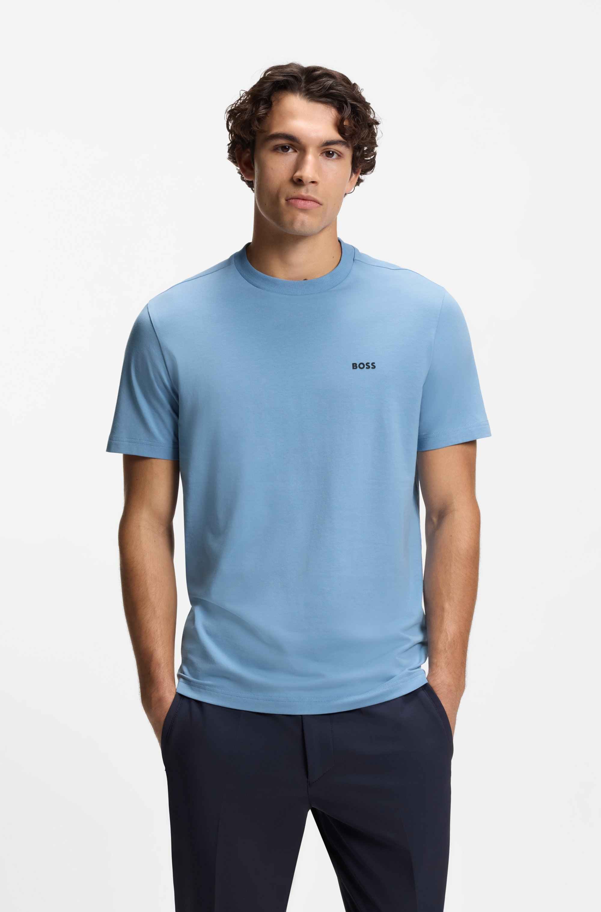 Stretch-cotton T-shirt with logo detail