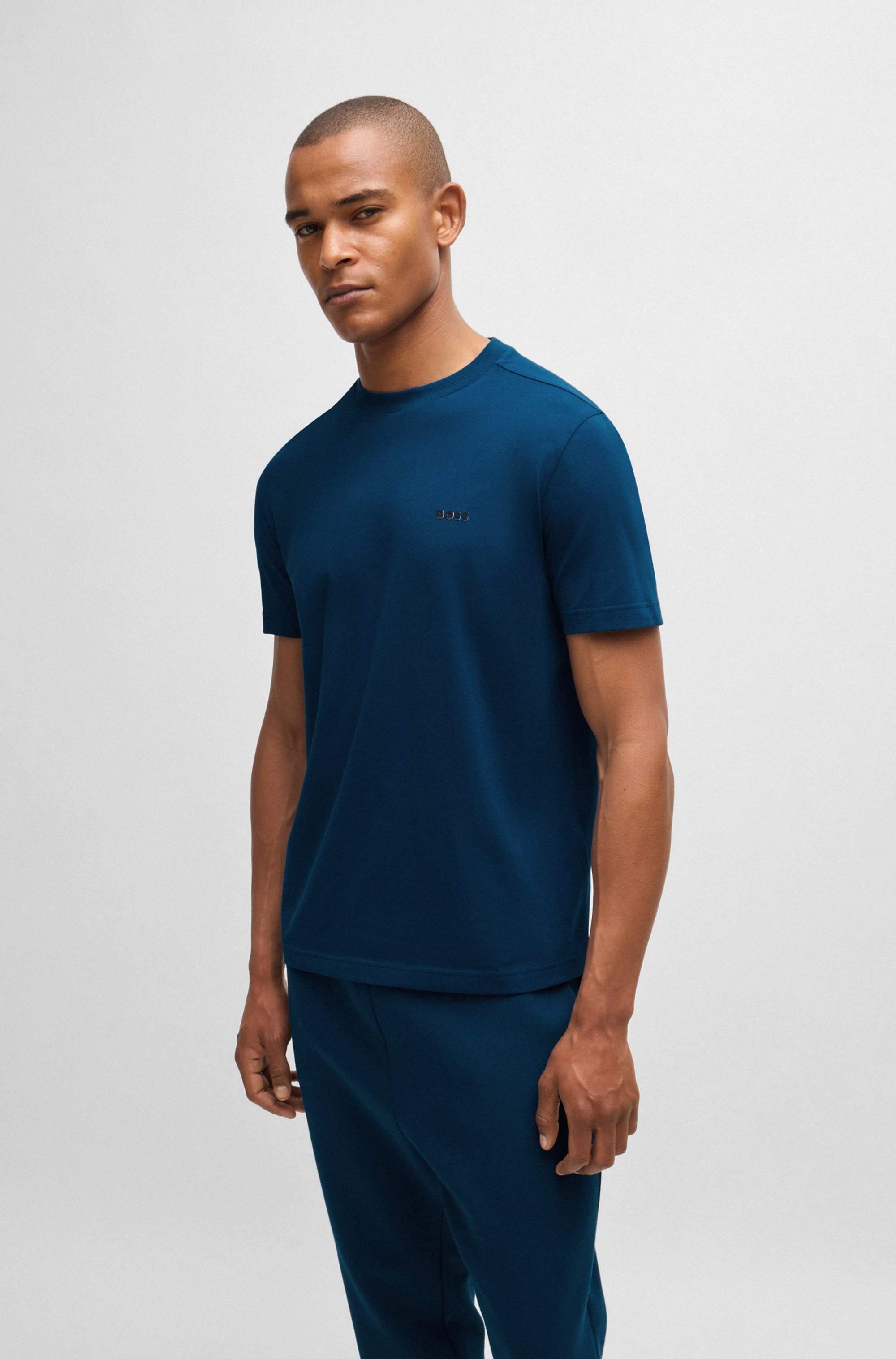 Stretch-cotton T-shirt with contrast logo