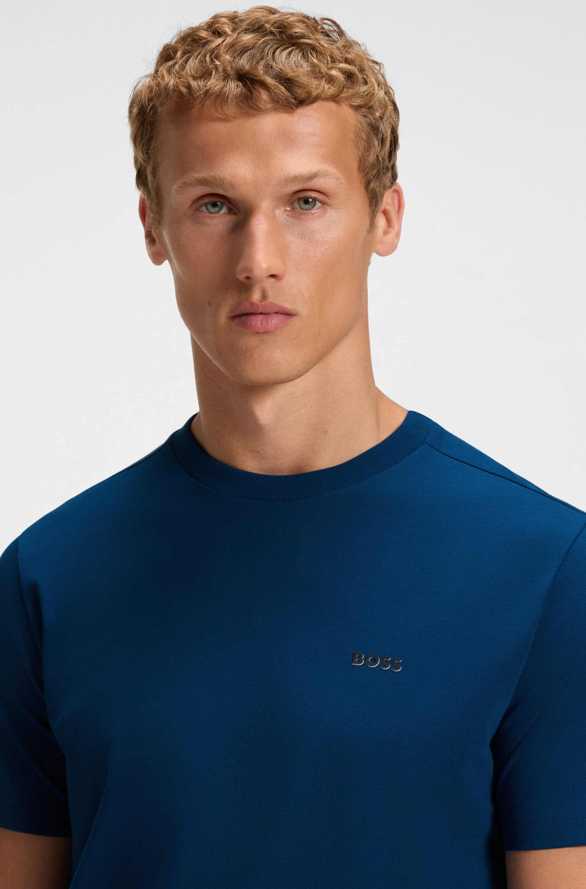Stretch-cotton T-shirt with contrast logo