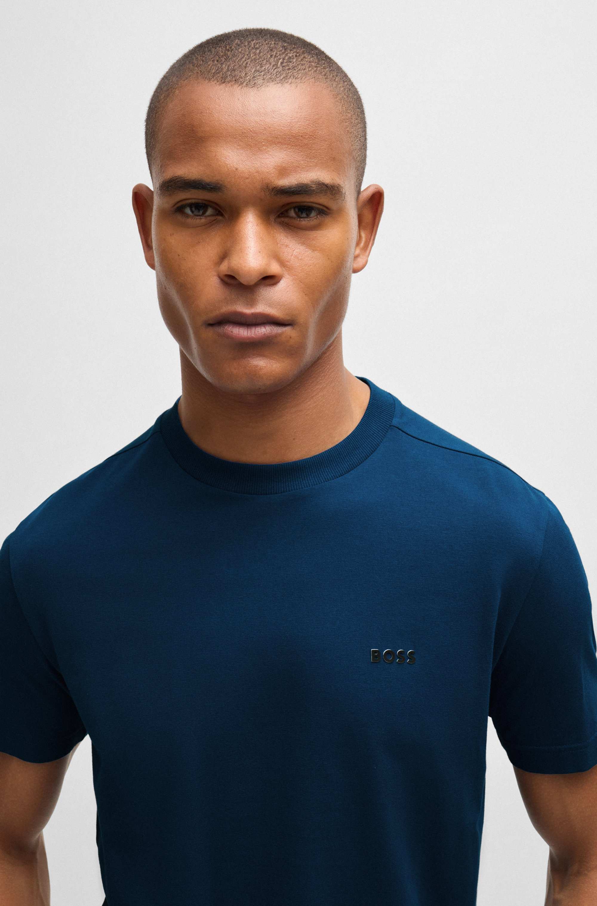 Stretch-cotton T-shirt with contrast logo