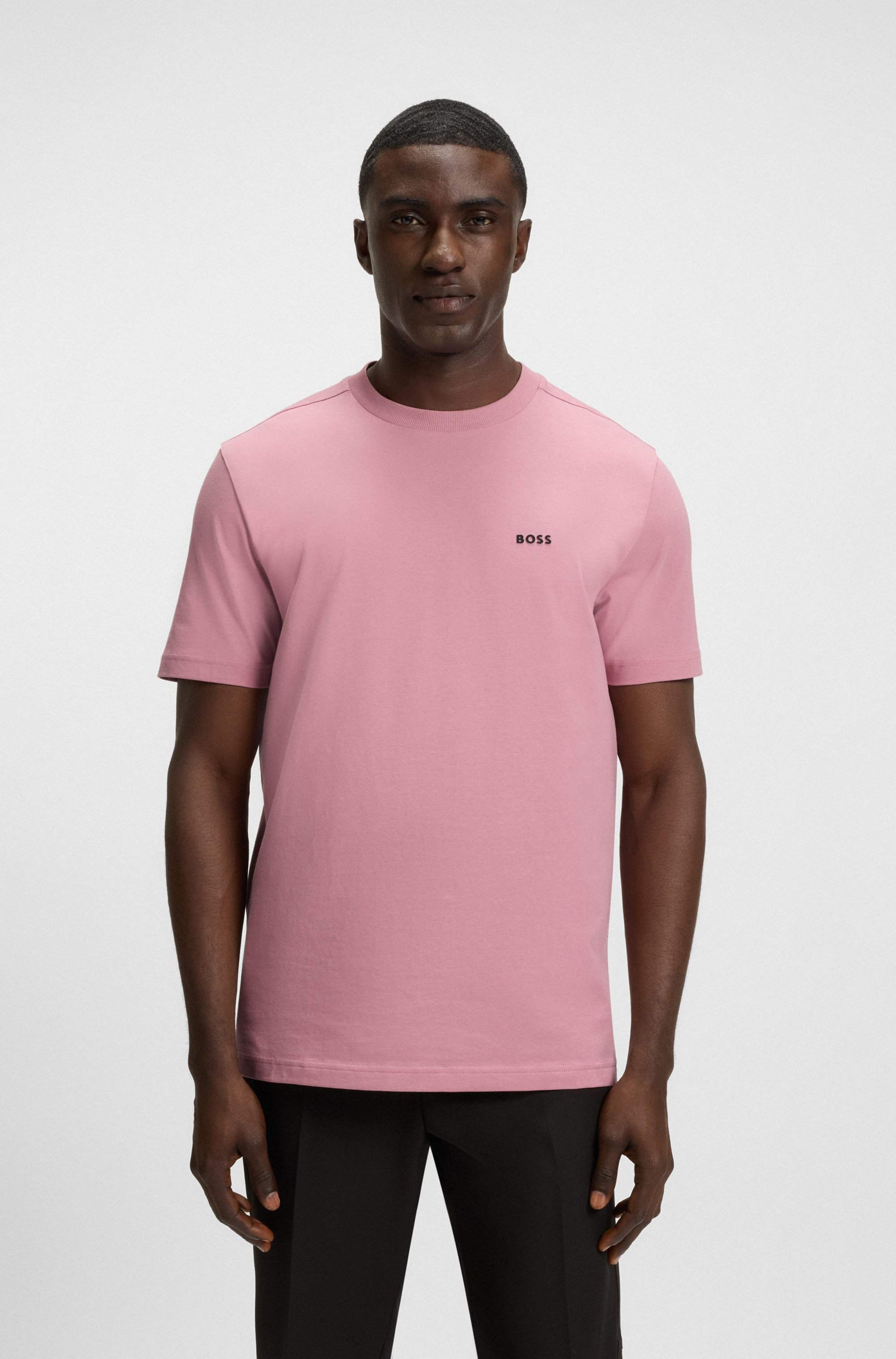 Stretch-cotton T-shirt with logo detail