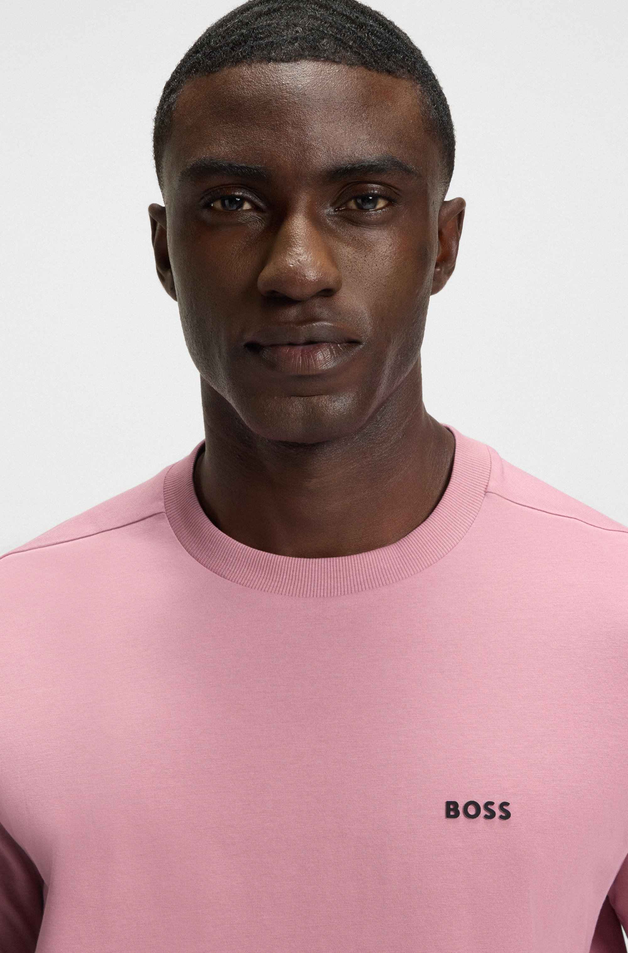 Stretch-cotton T-shirt with contrast logo