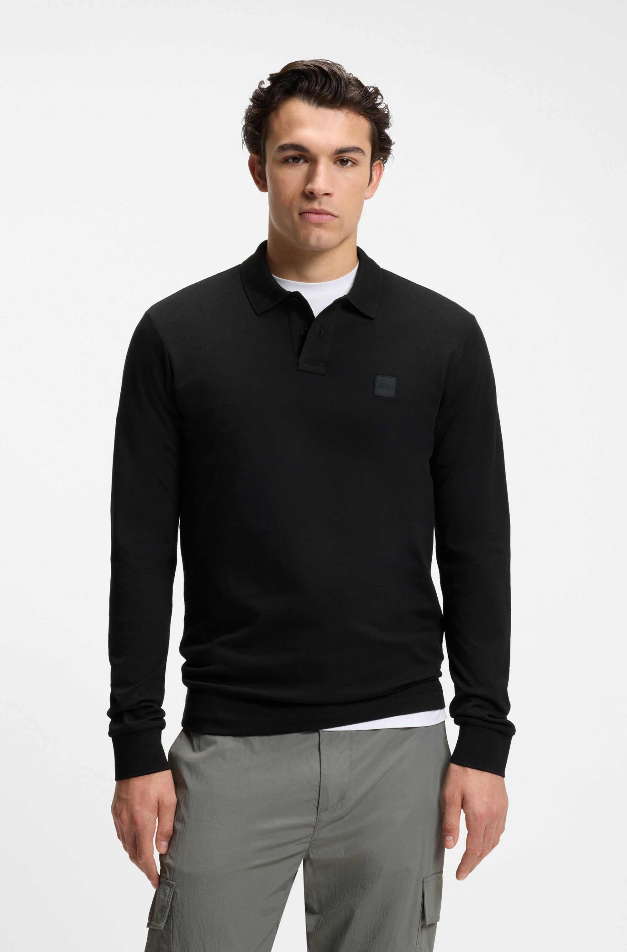 Stretch-cotton slim-fit polo shirt with logo patch