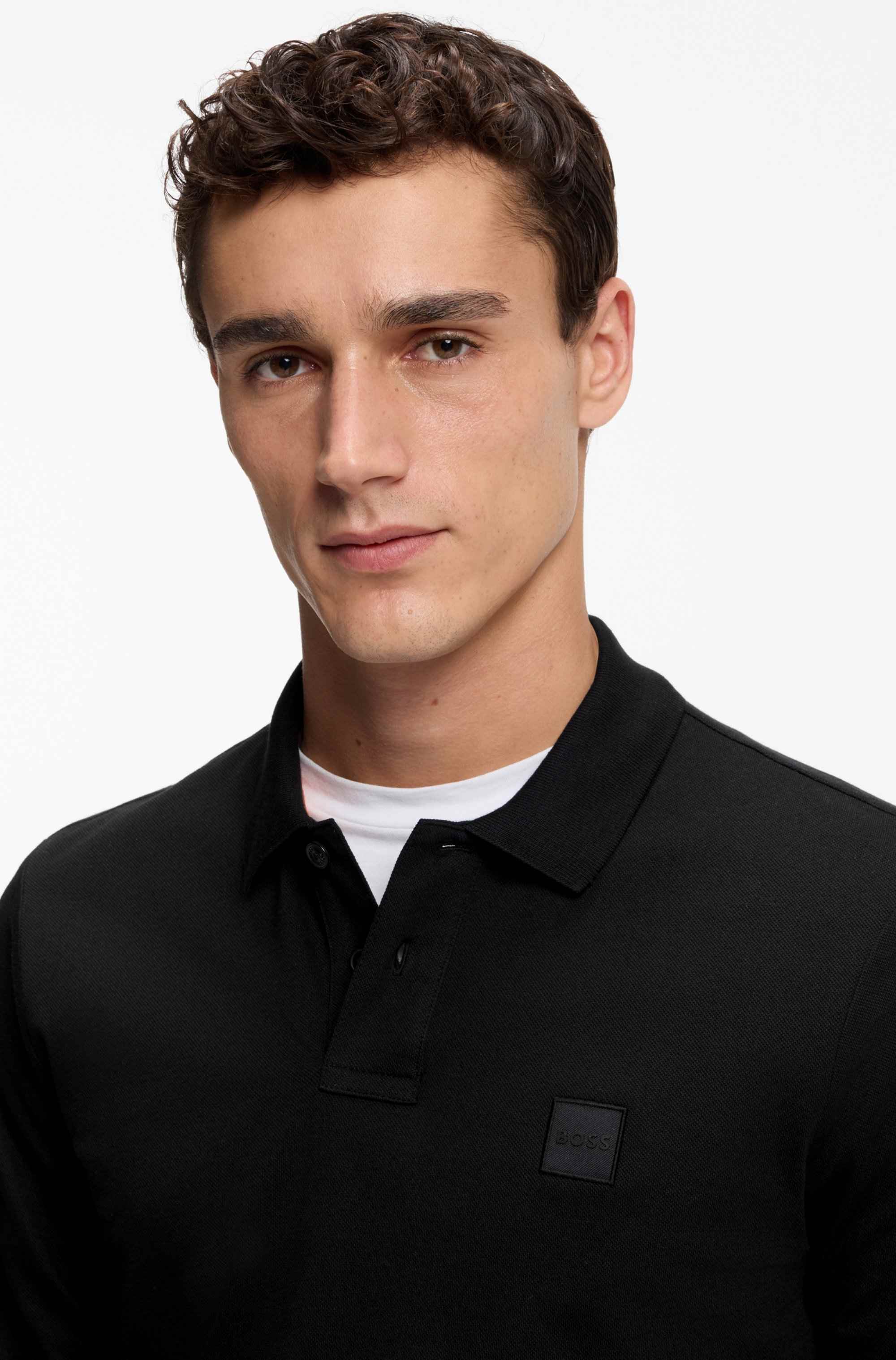 Stretch-cotton slim-fit polo shirt with logo patch