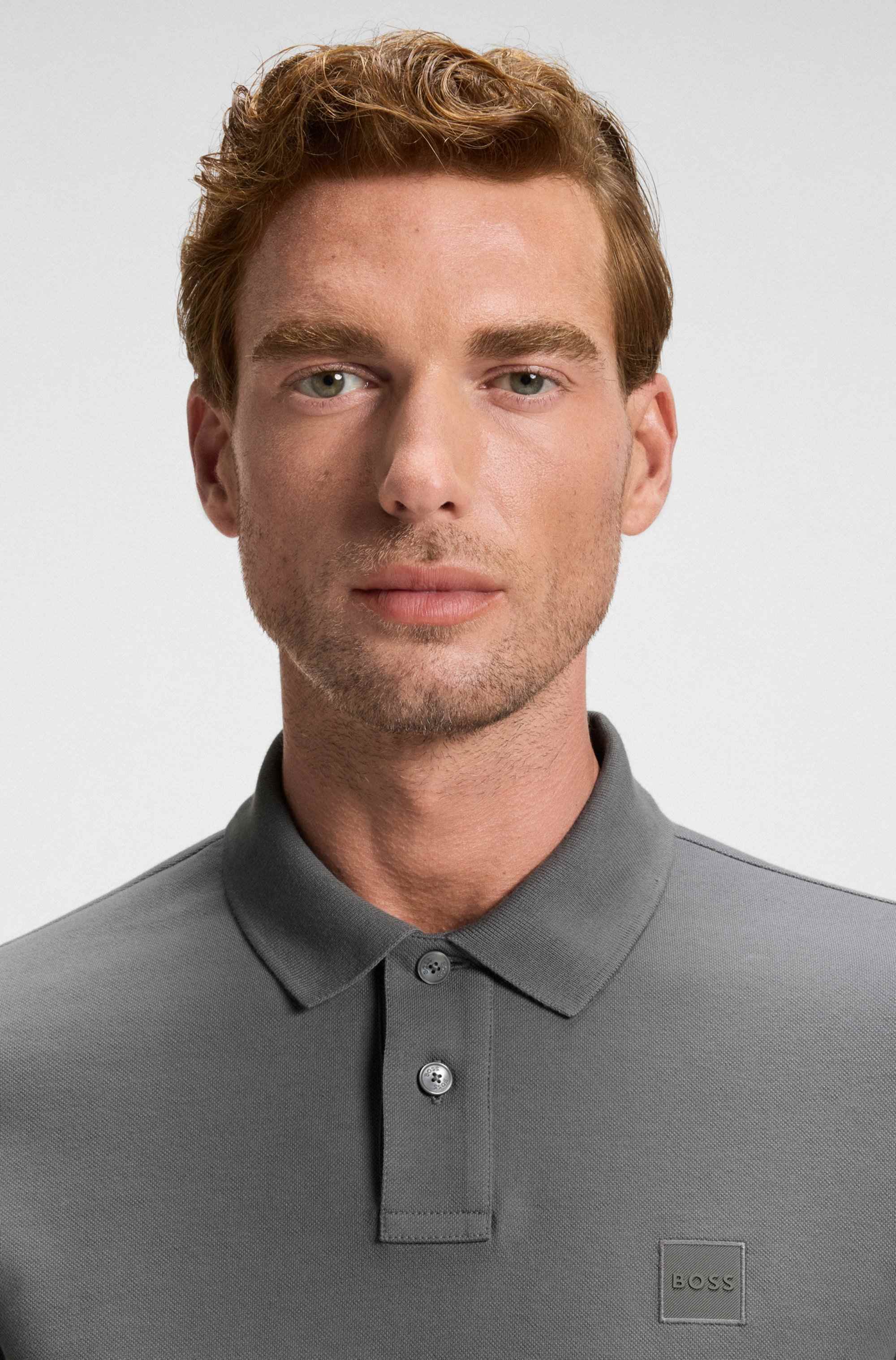 Stretch-cotton slim-fit polo shirt with logo patch