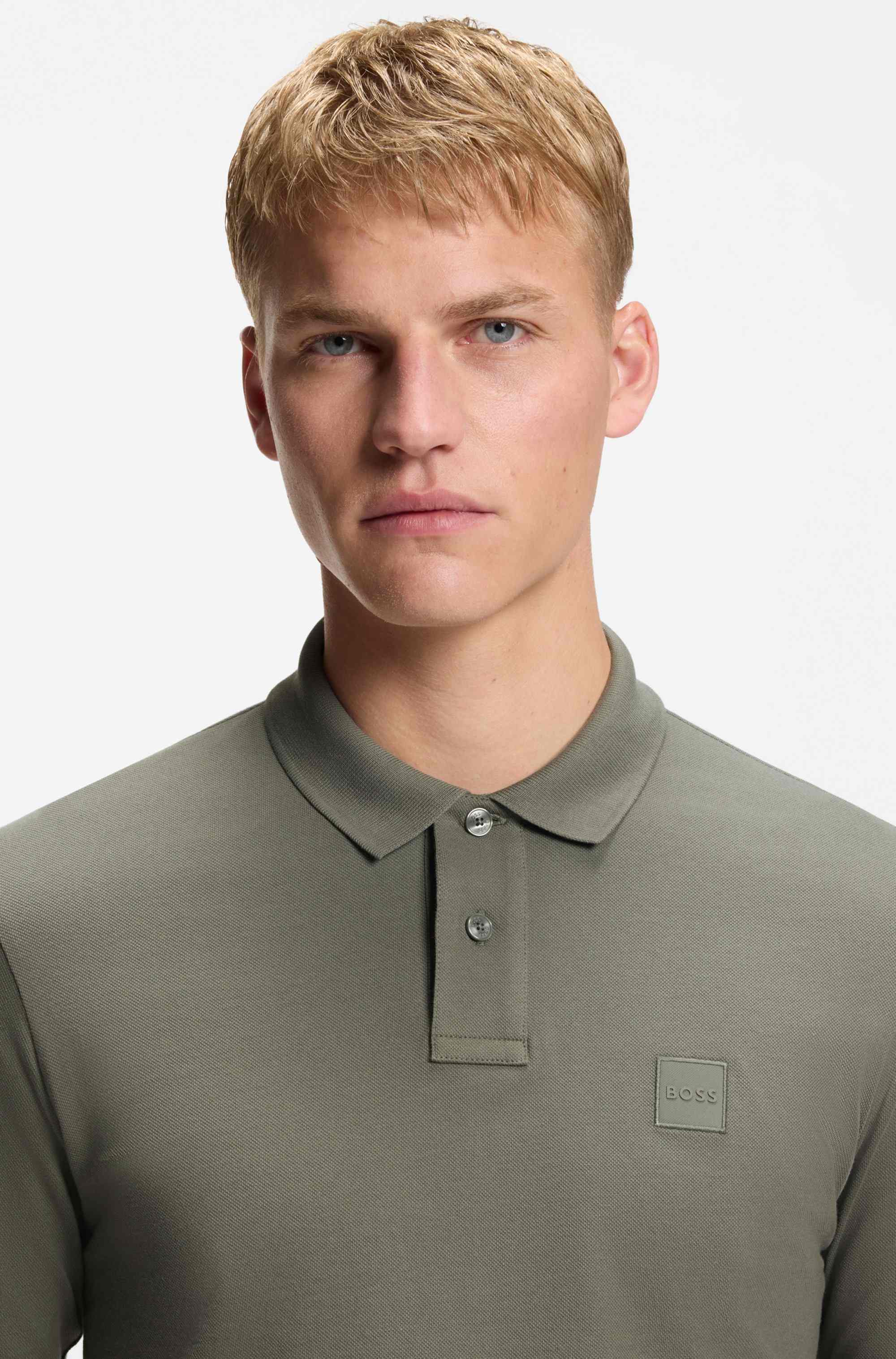 Stretch-cotton slim-fit polo shirt with logo patch