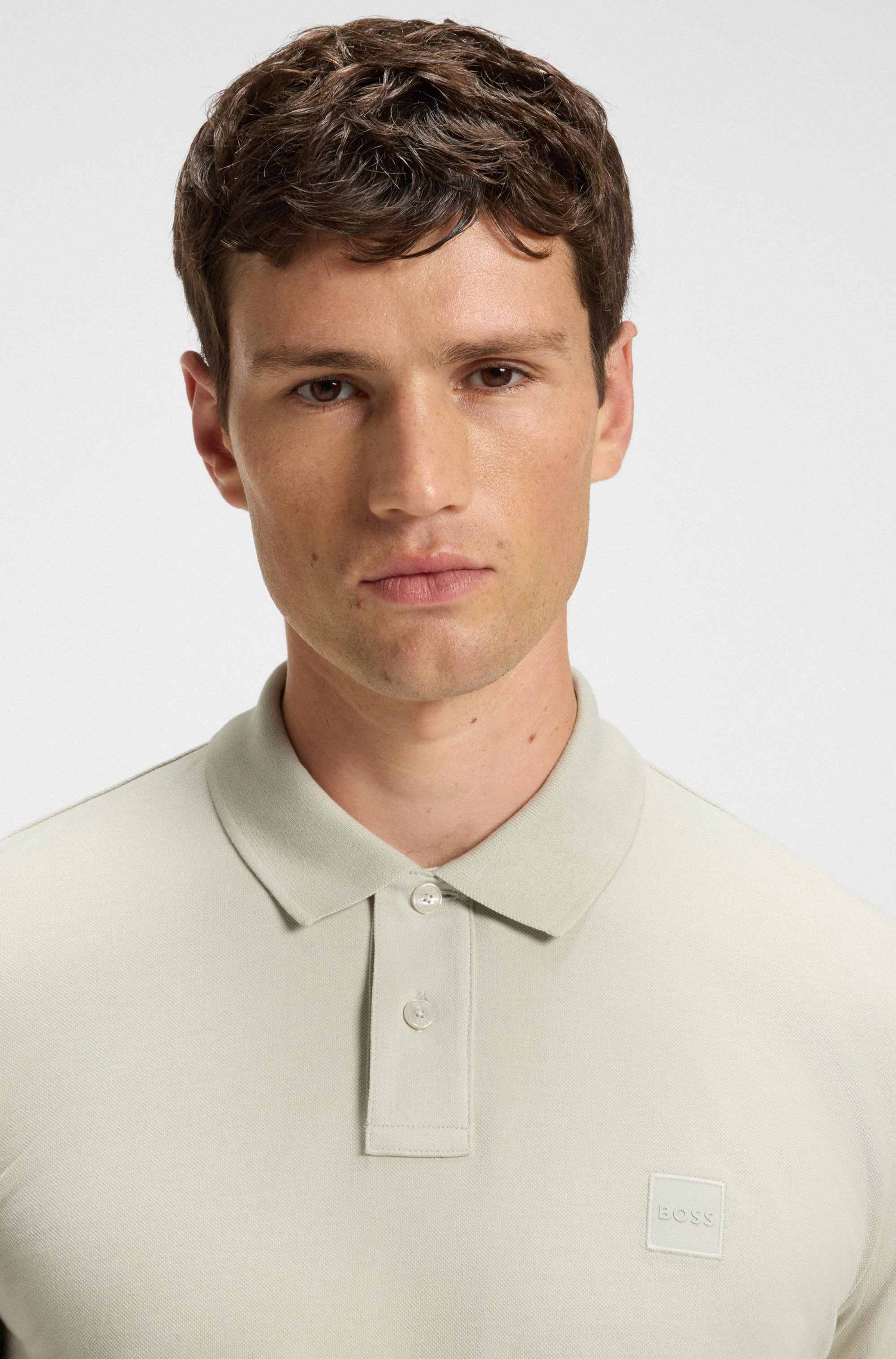 Stretch-cotton slim-fit polo shirt with logo patch