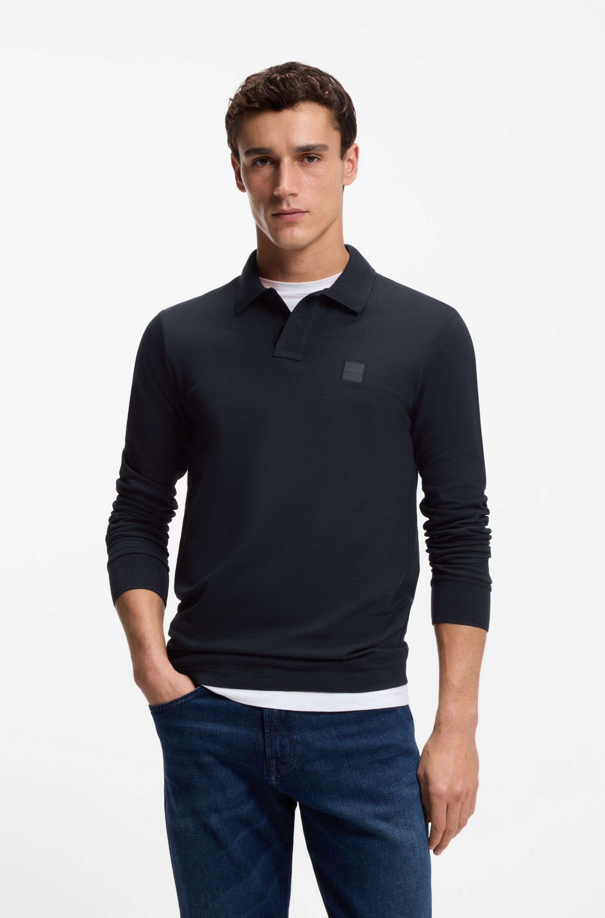 Stretch-cotton slim-fit polo shirt with logo patch