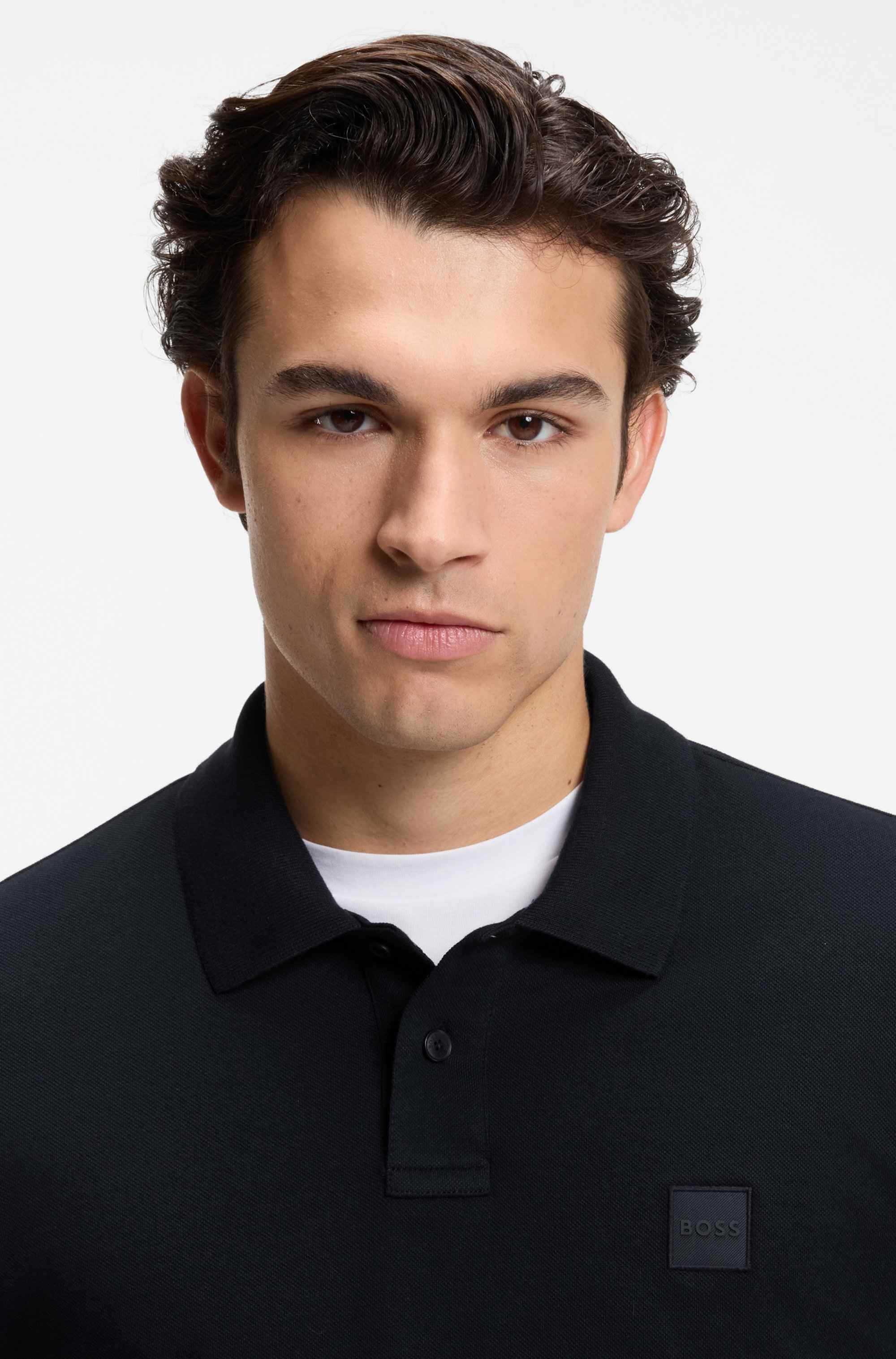 Stretch-cotton slim-fit polo shirt with logo patch