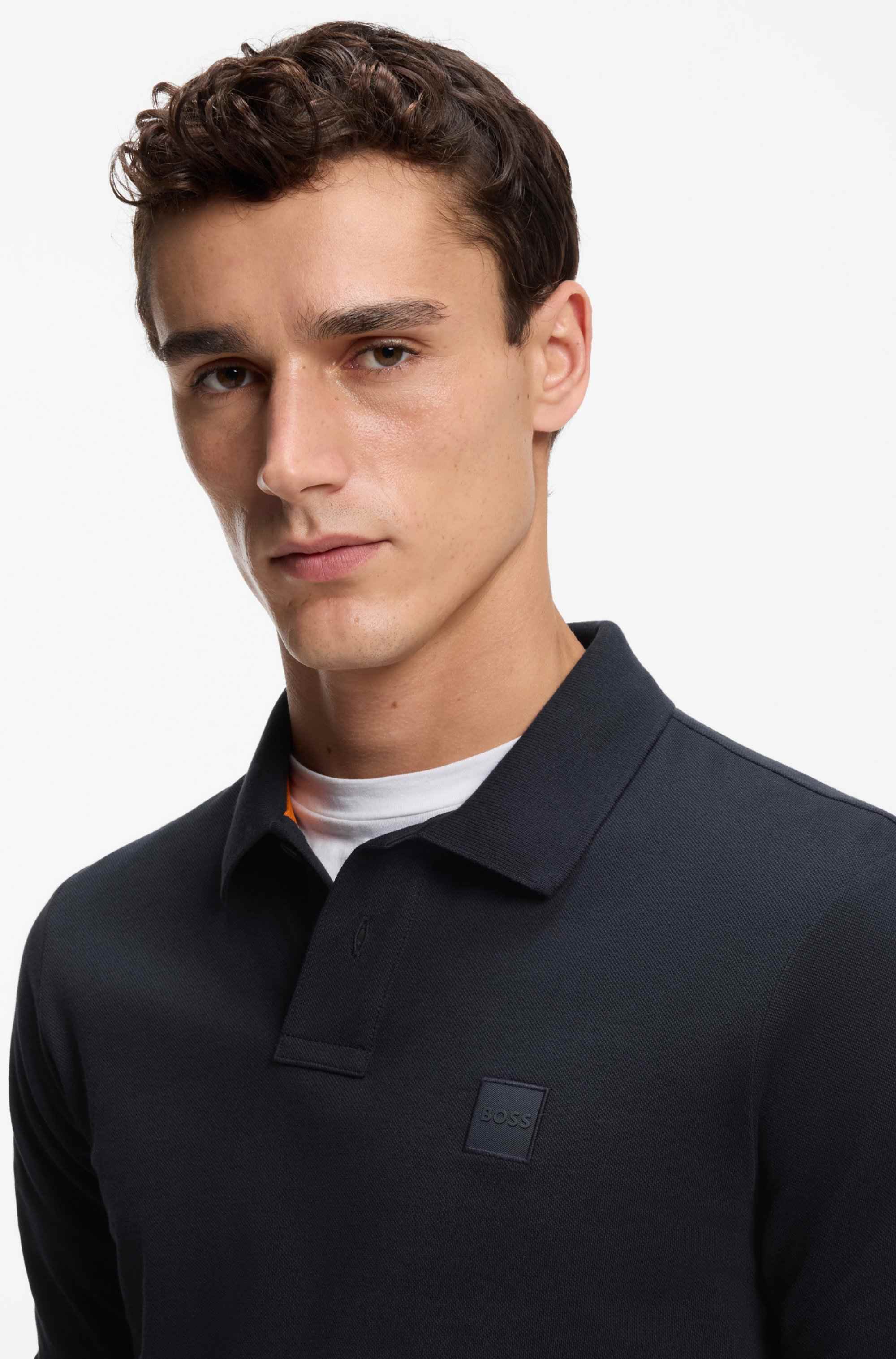 Stretch-cotton slim-fit polo shirt with logo patch