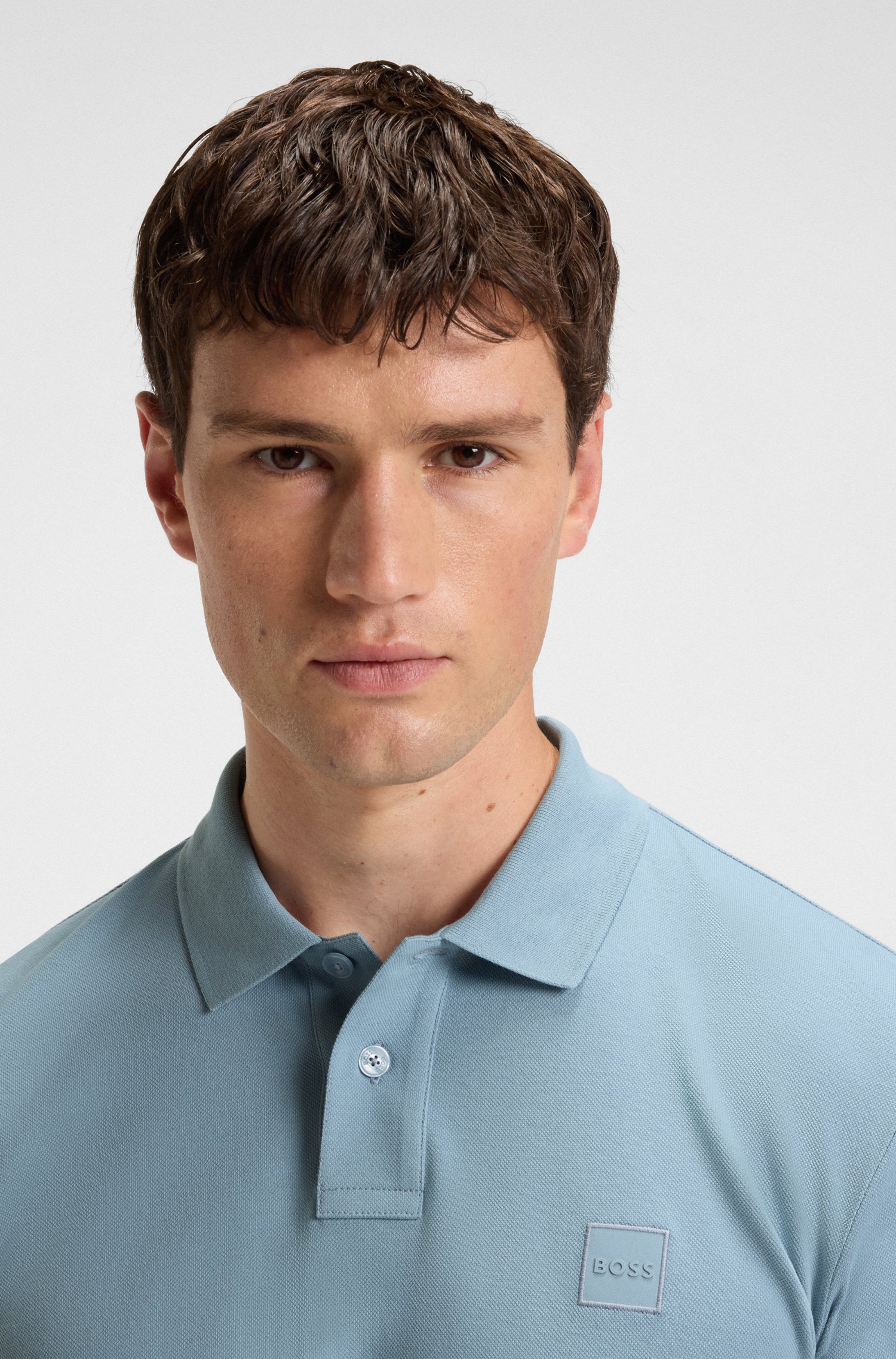 Stretch-cotton slim-fit polo shirt with logo patch