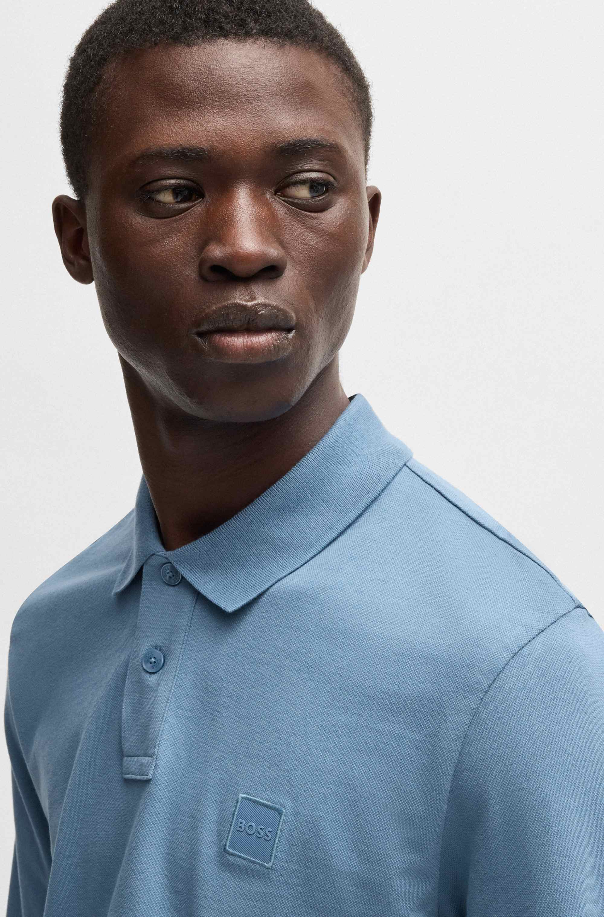 Stretch-cotton slim-fit polo shirt with logo patch