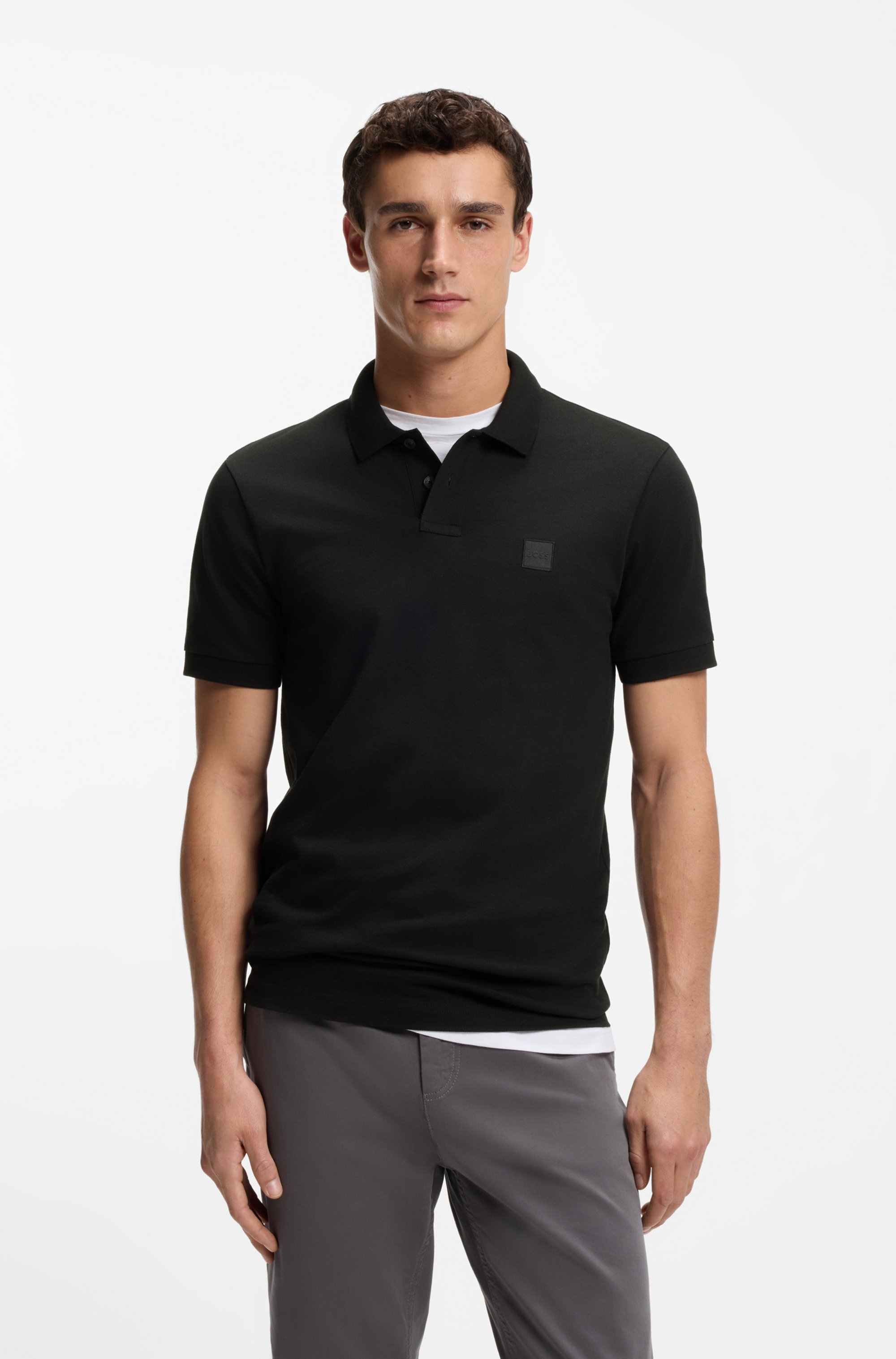 Stretch-cotton slim-fit polo shirt with logo patch