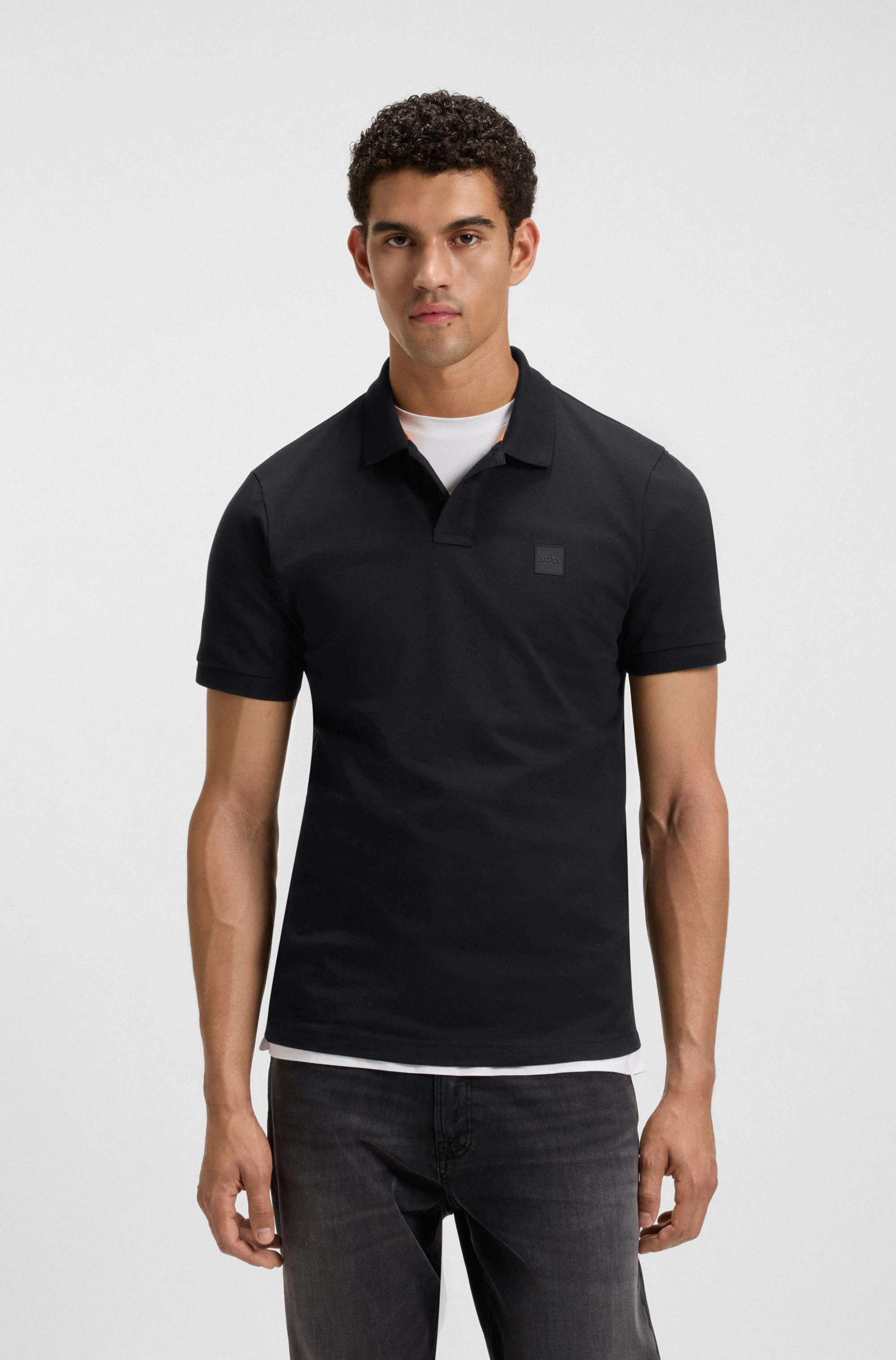 Stretch-cotton slim-fit polo shirt with logo patch