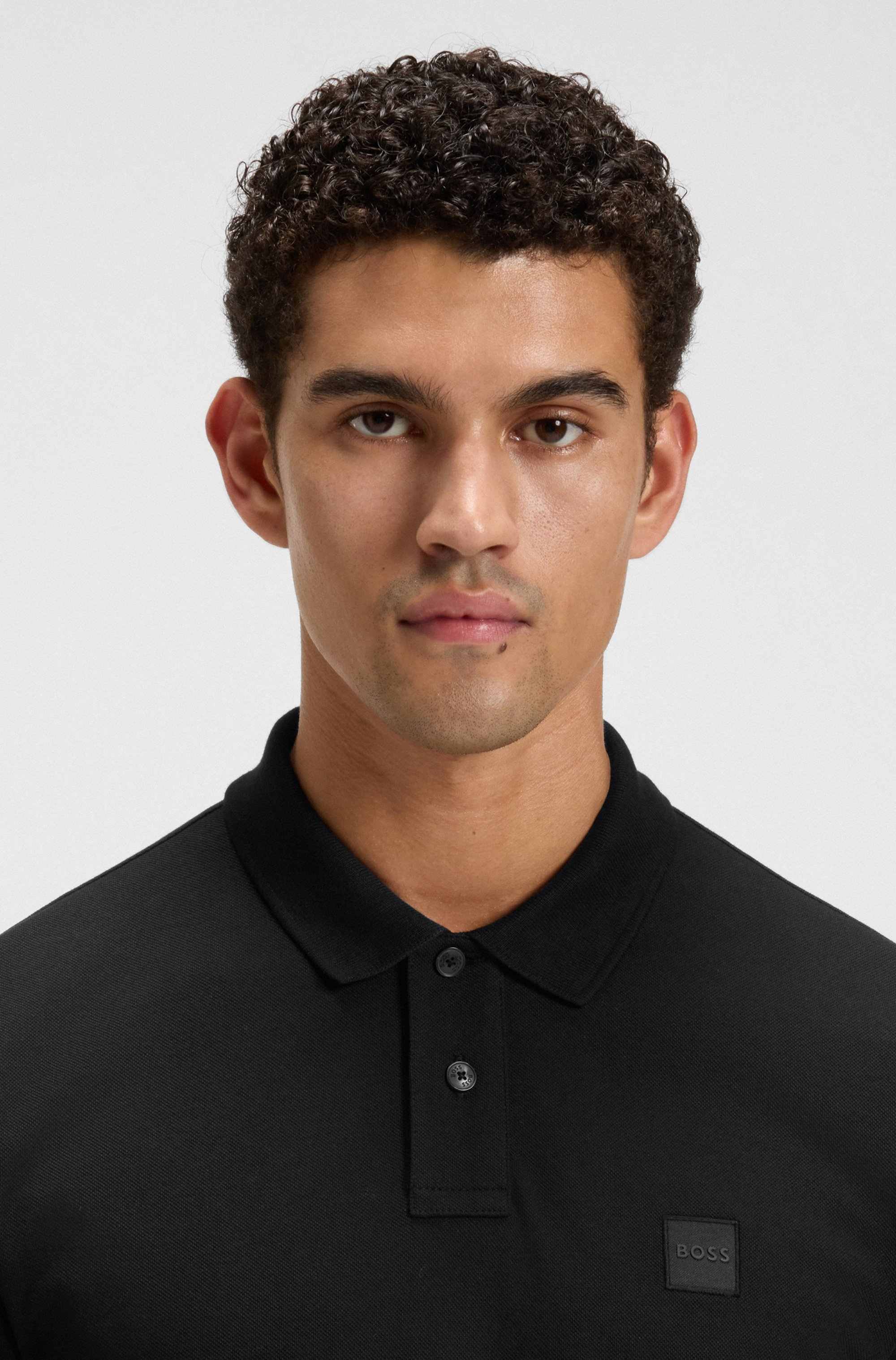Stretch-cotton slim-fit polo shirt with logo patch