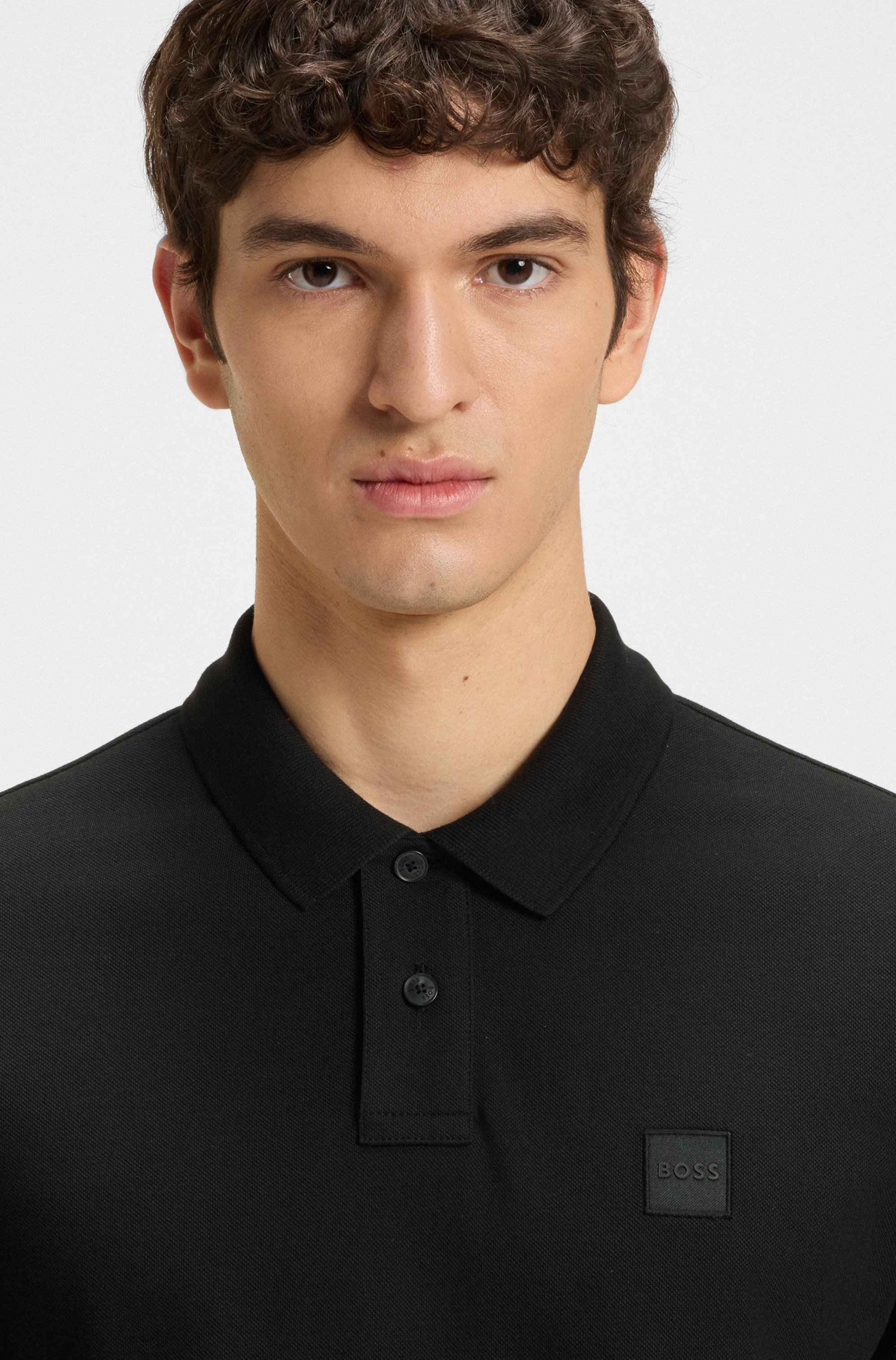 Slim-fit stretch-cotton polo shirt with logo patch