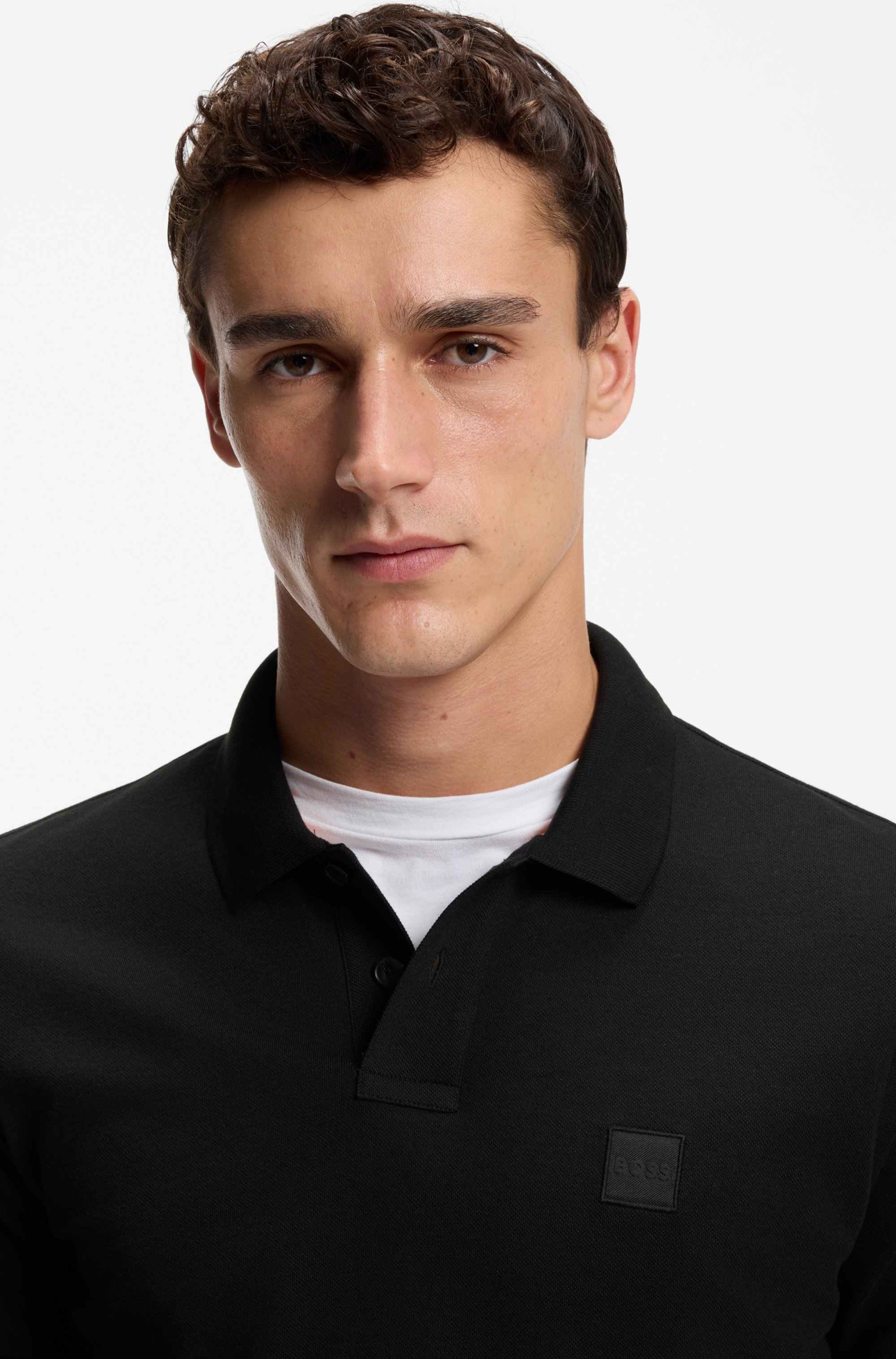 Stretch-cotton slim-fit polo shirt with logo patch