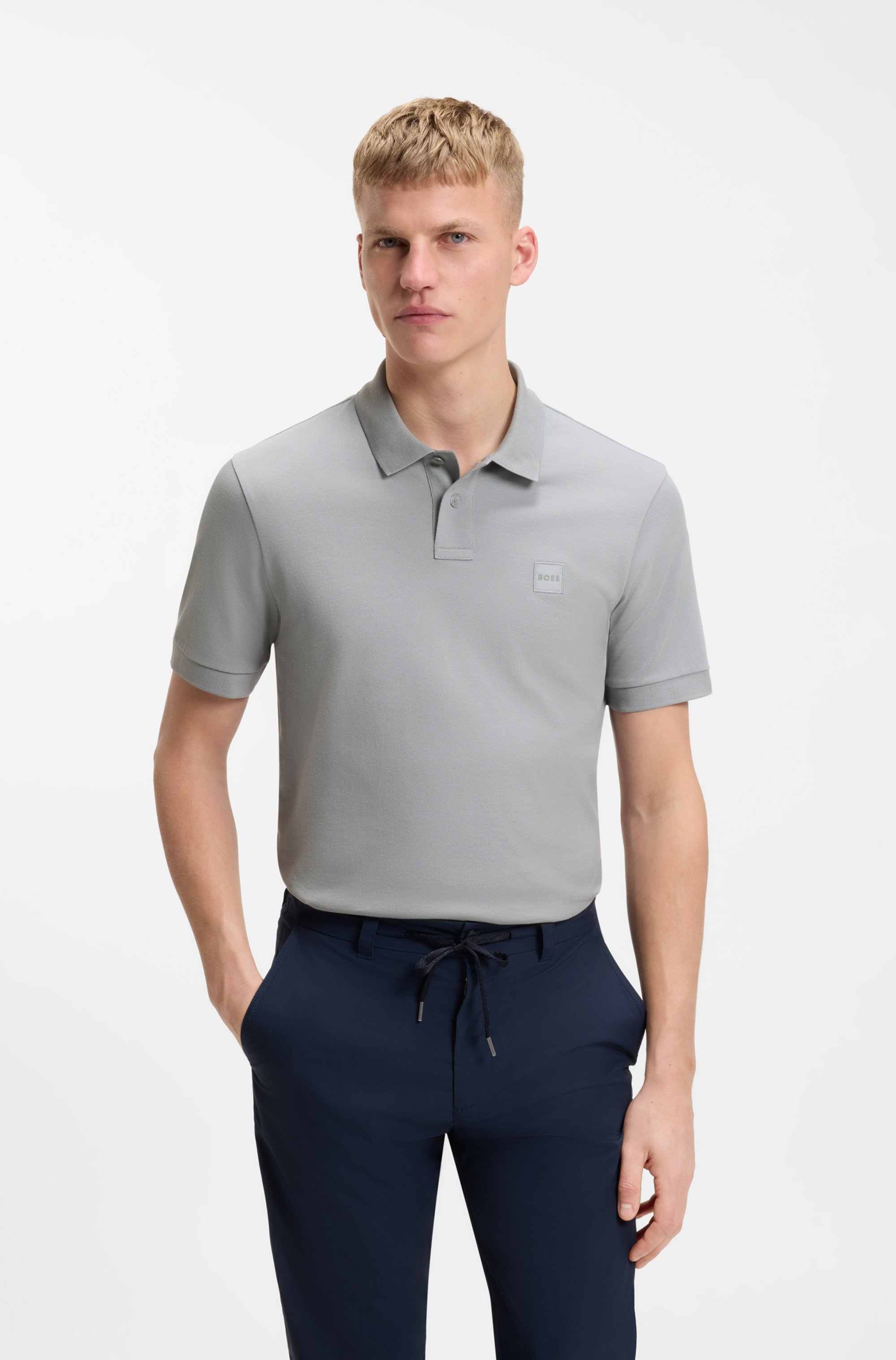 Stretch-cotton slim-fit polo shirt with logo patch