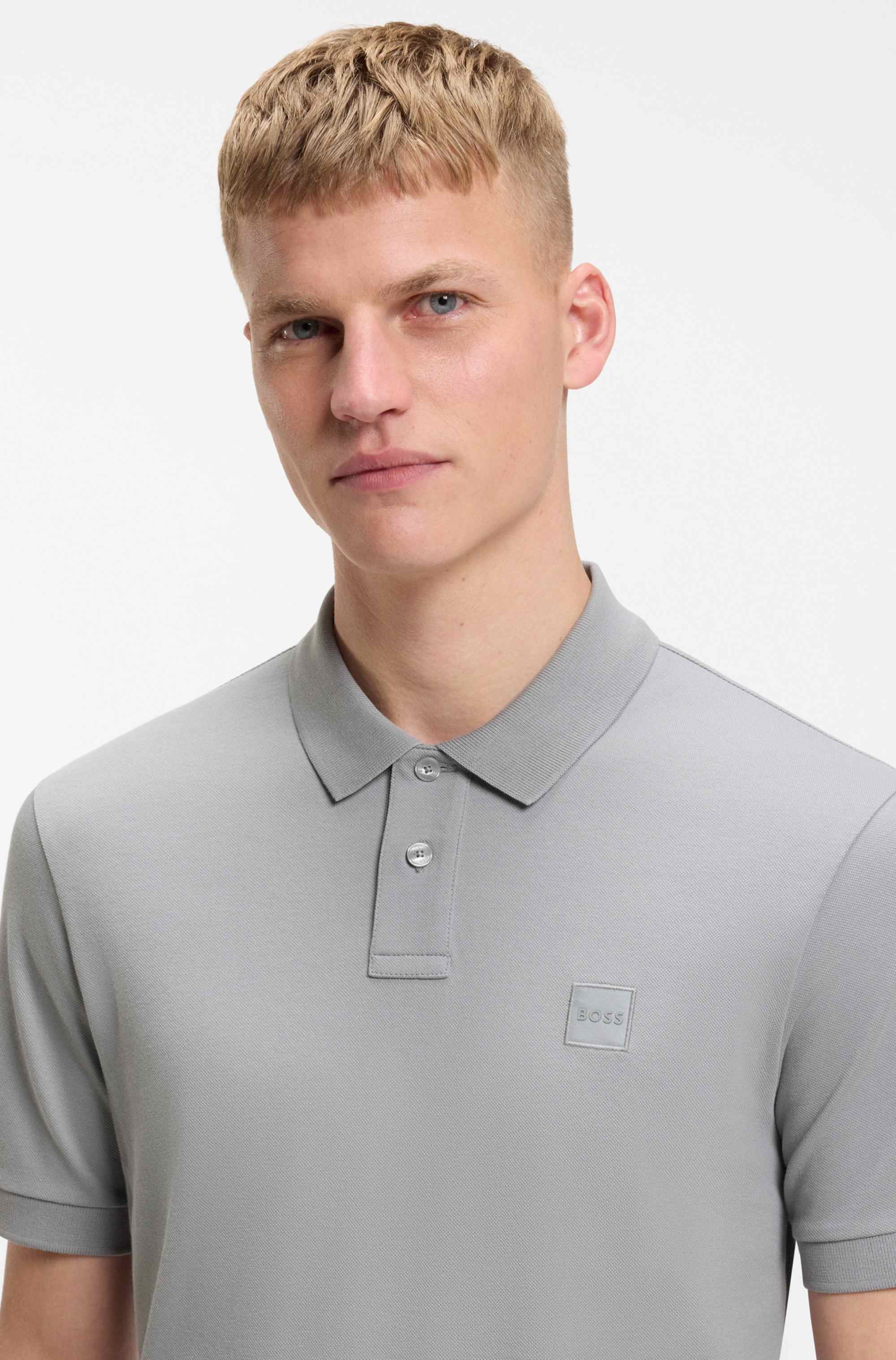 Stretch-cotton slim-fit polo shirt with logo patch