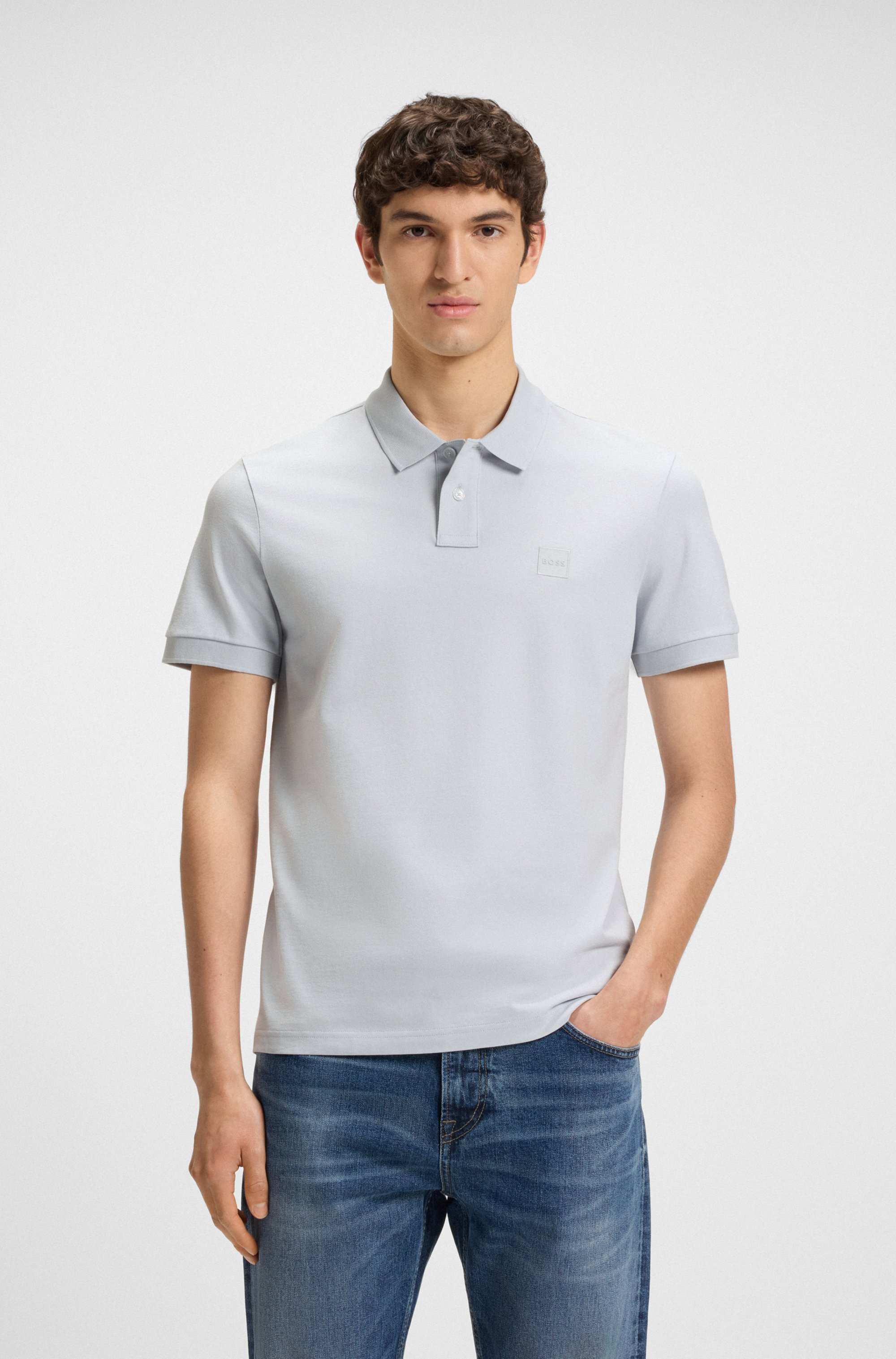 Slim-fit stretch-cotton polo shirt with logo patch
