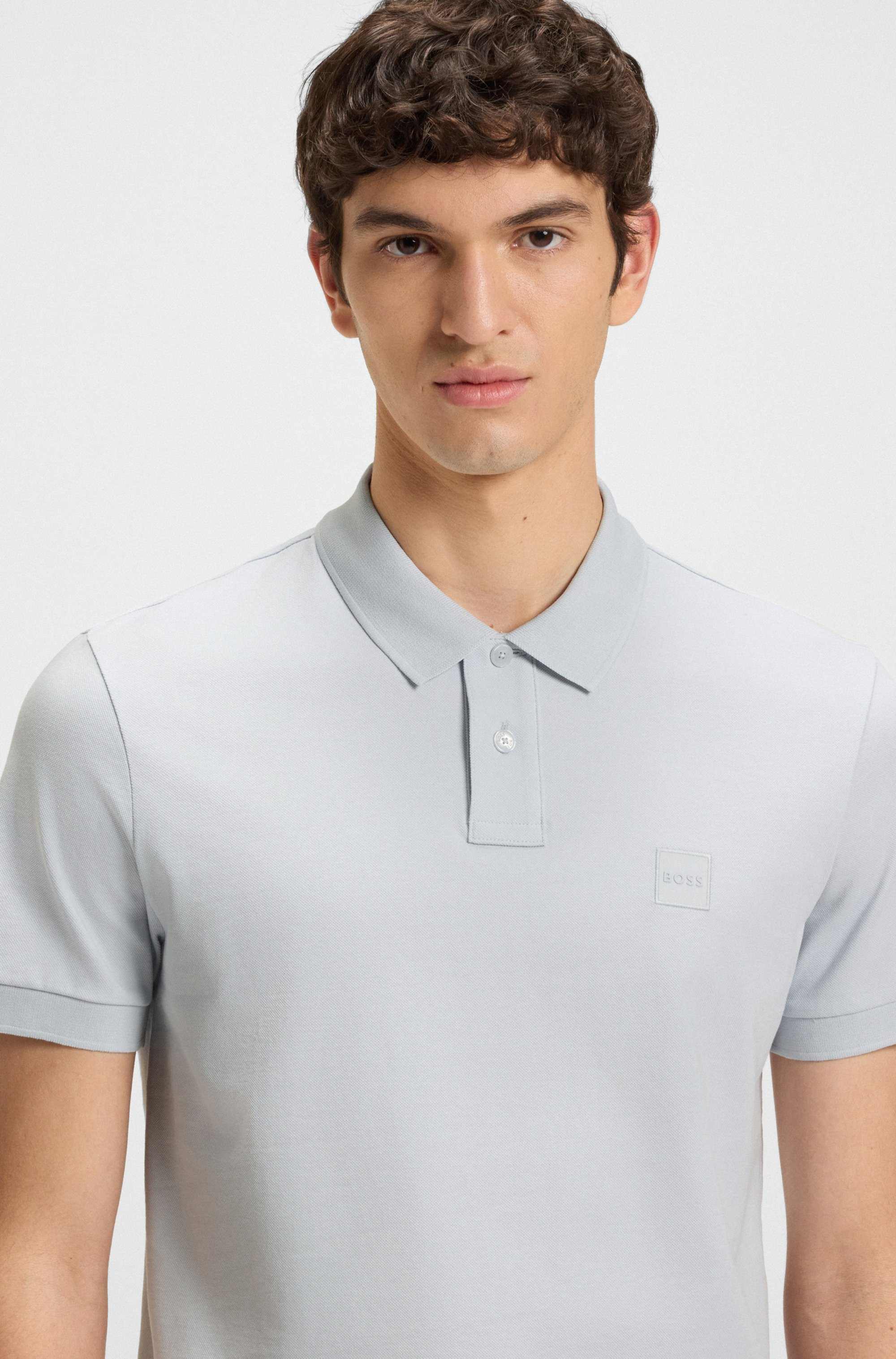Slim-fit stretch-cotton polo shirt with logo patch
