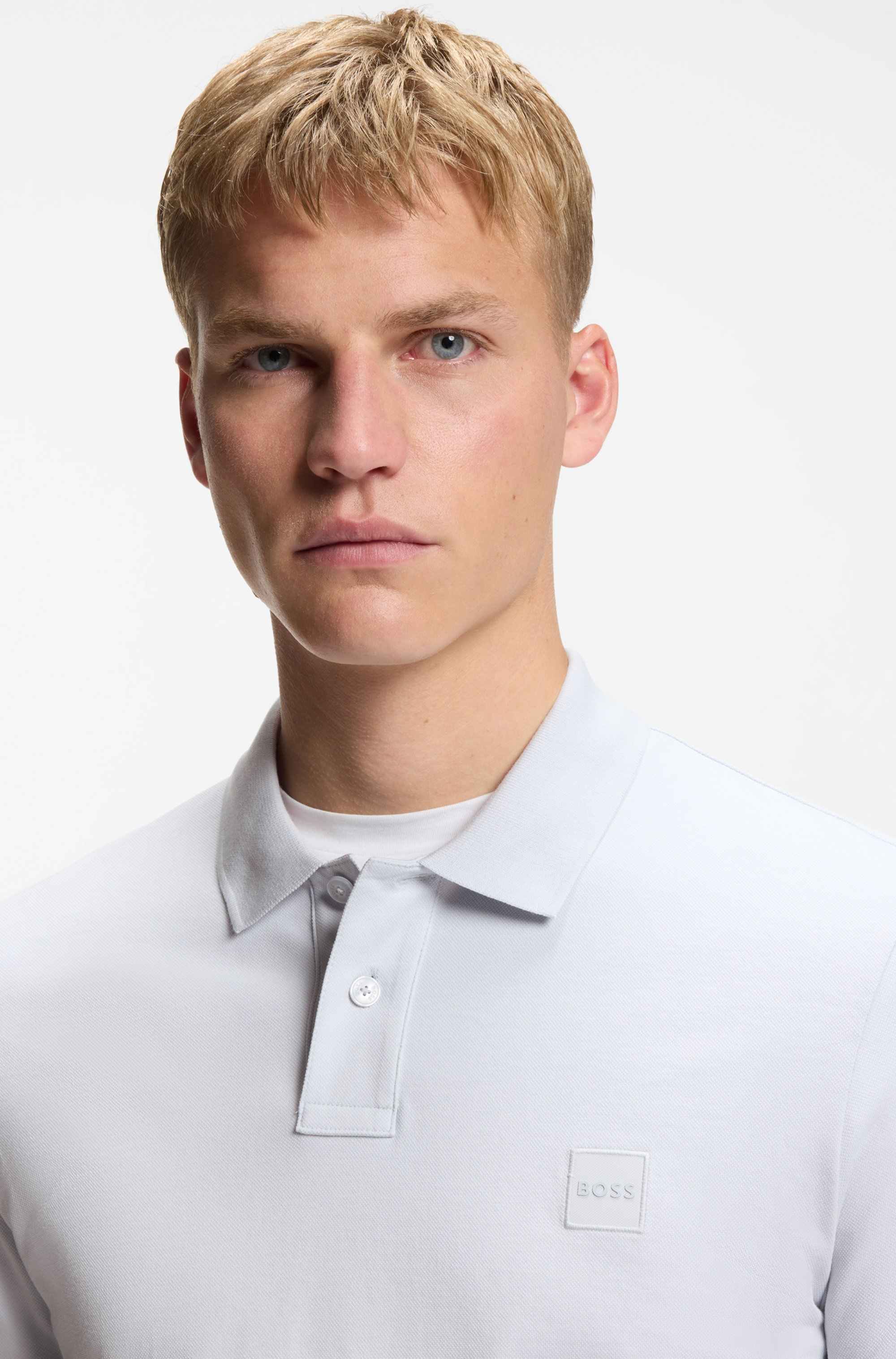 Stretch-cotton slim-fit polo shirt with logo patch