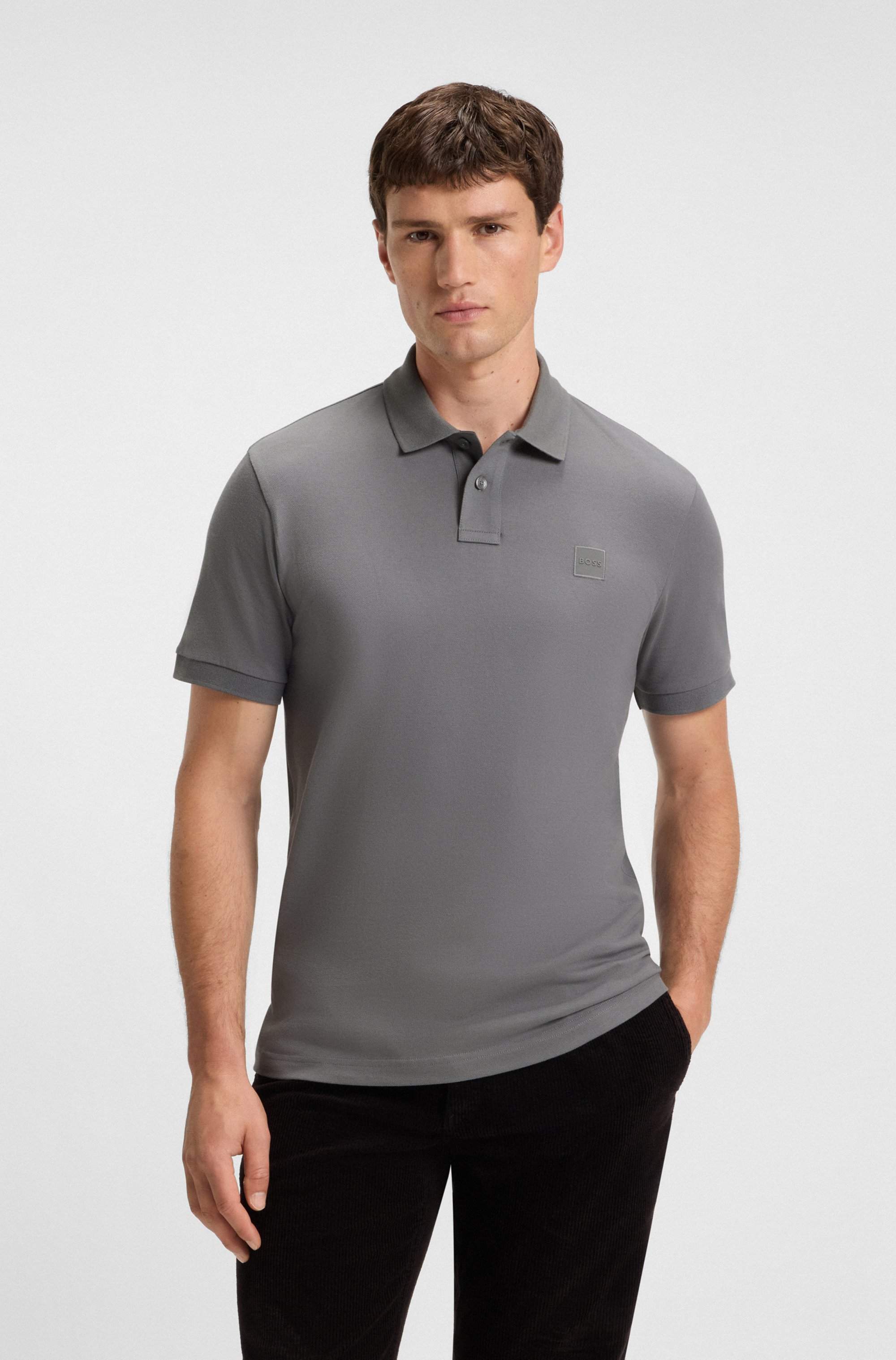 Stretch-cotton slim-fit polo shirt with logo patch