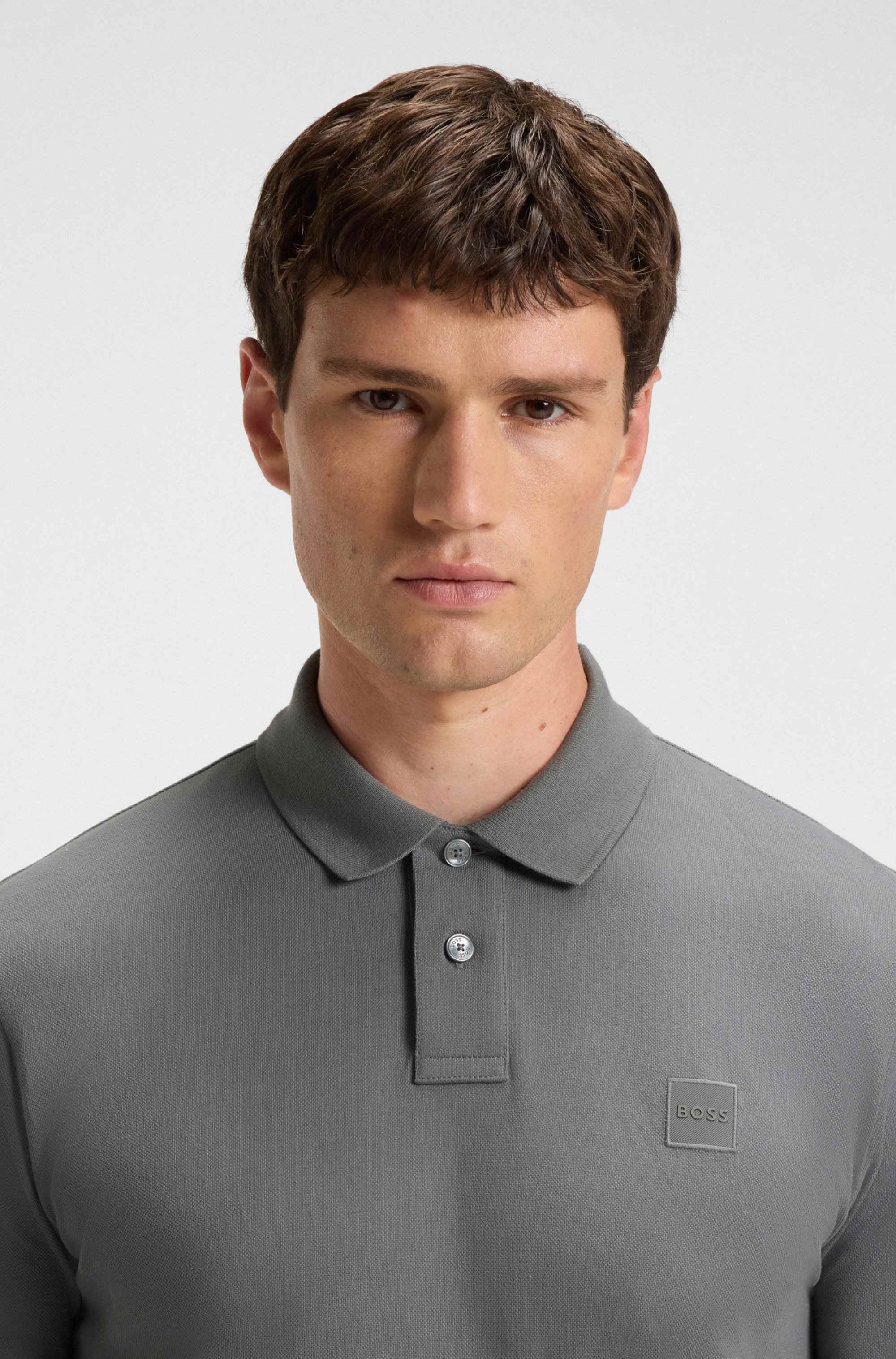 Stretch-cotton slim-fit polo shirt with logo patch